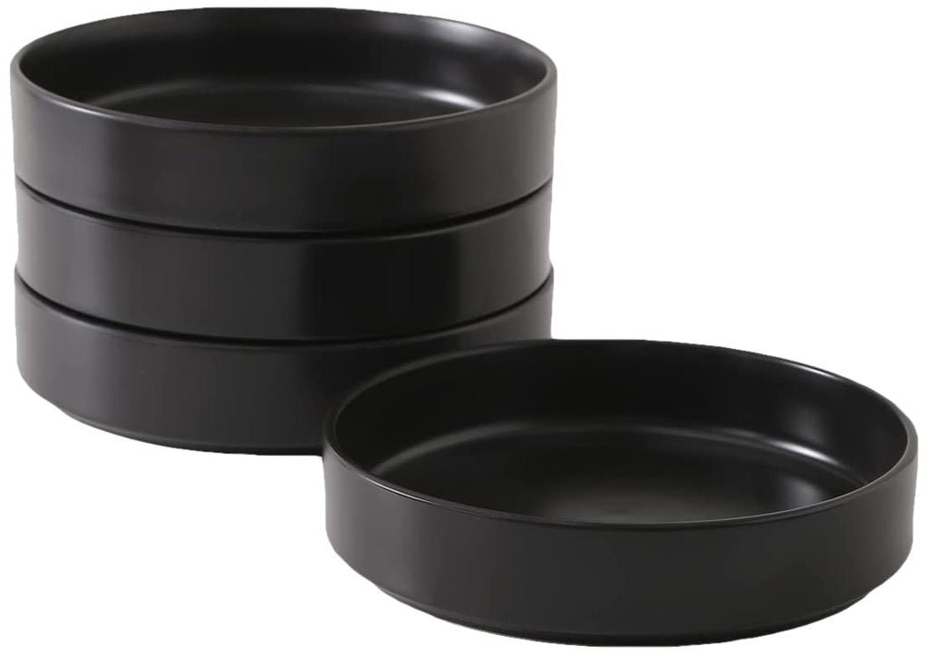 Stone Lain Celina Stoneware 16 Piece Dinnerware Set, Plates and Bowls, Black Matte Dish, Service for 4 – Minimalist Round Style, Microwave & Dishwasher Safe