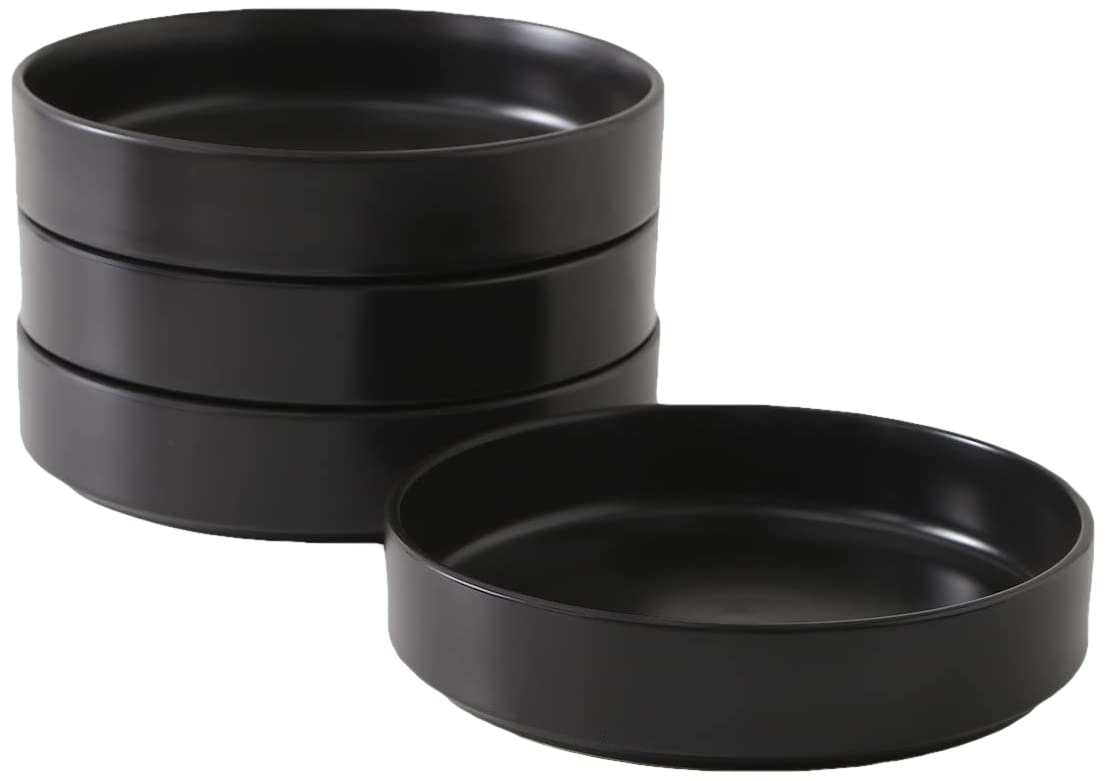 Stone Lain Celina Stoneware 16 Piece Dinnerware Set, Plates and Bowls, Black Matte Dish, Service for 4 – Minimalist Round Style, Microwave & Dishwasher Safe