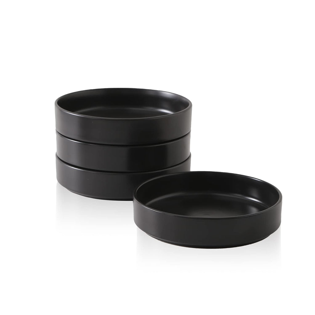 Stone Lain Celina Stoneware 16 Piece Dinnerware Set, Plates and Bowls, Black Matte Dish, Service for 4 – Minimalist Round Style, Microwave & Dishwasher Safe