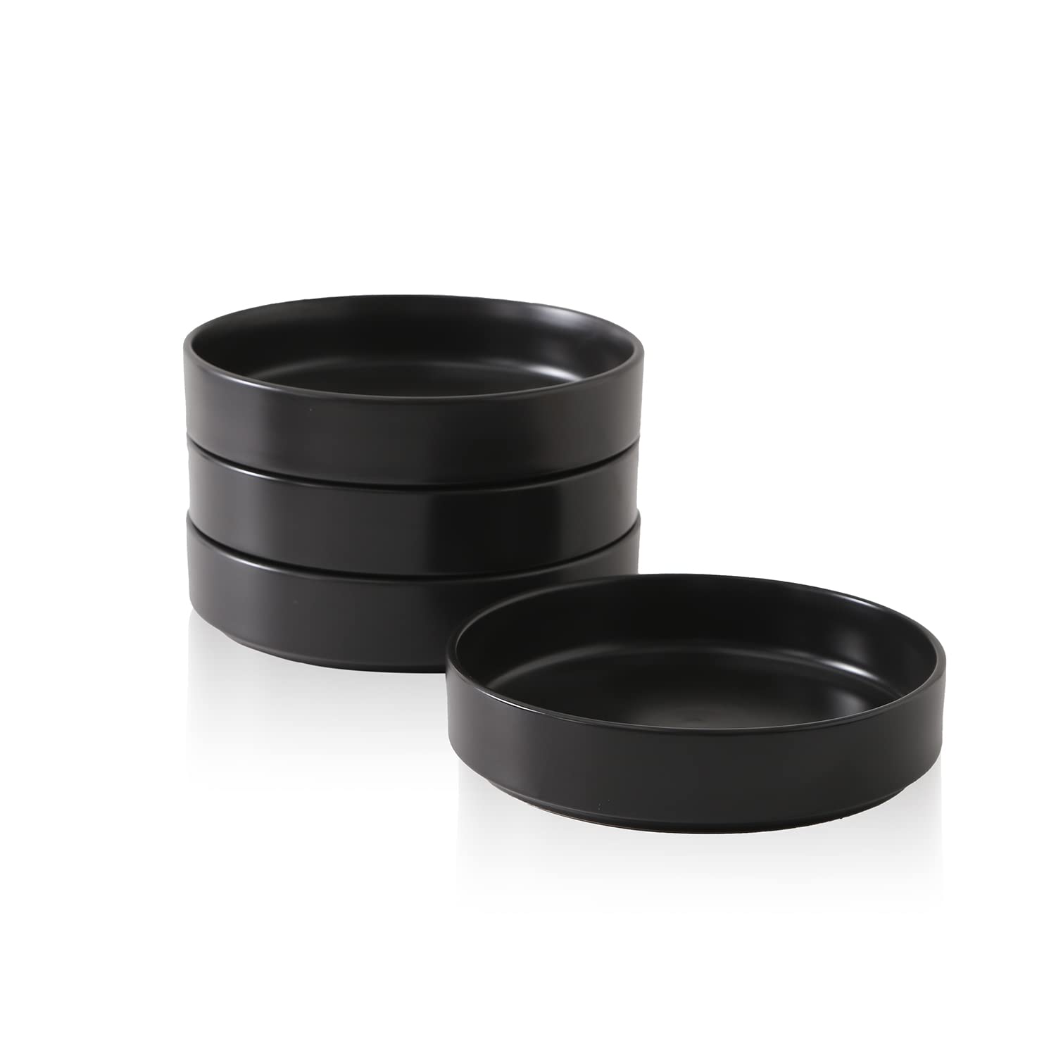 Stone Lain Celina Stoneware 16 Piece Dinnerware Set, Plates and Bowls, Black Matte Dish, Service for 4 – Minimalist Round Style, Microwave & Dishwasher Safe