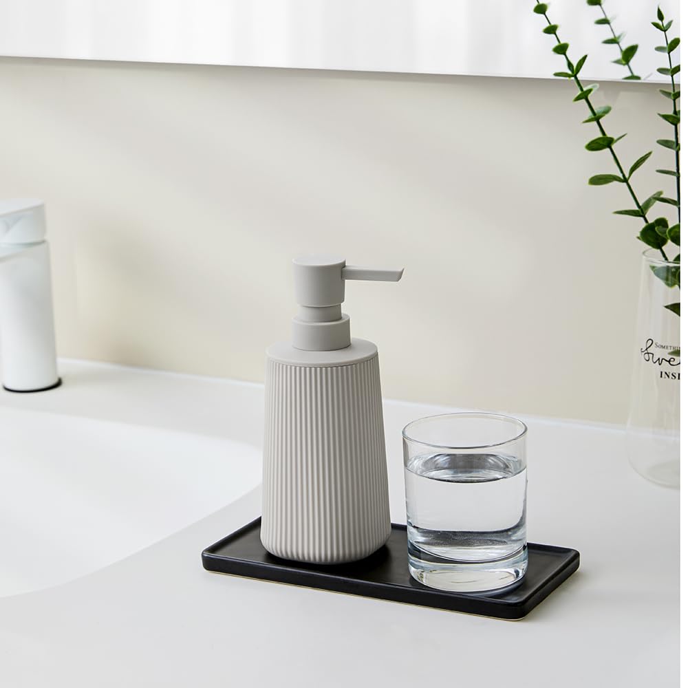 Small Soap Dispenser for Bathroom and Kitchen, Modern Farmhouse Striped Style Plastic Hand Soap Dish Soap Dispenser with Pump Matte Black