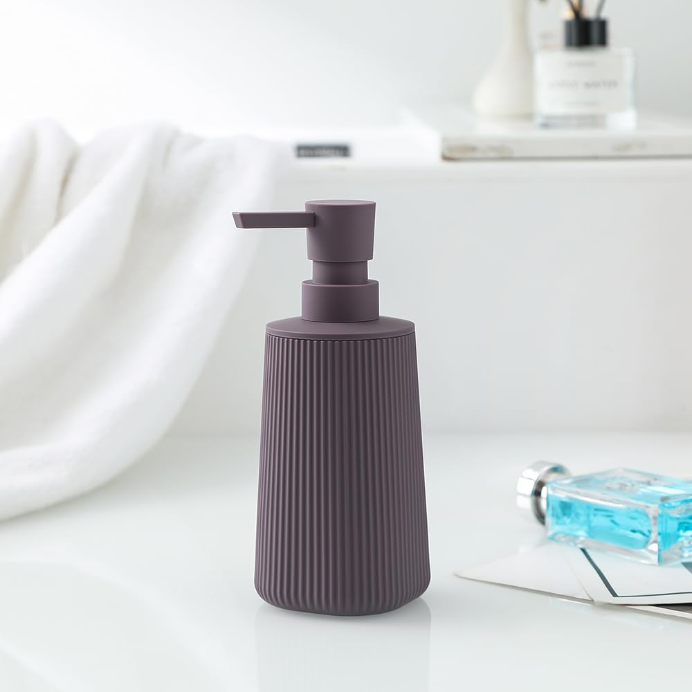 Small Soap Dispenser for Bathroom and Kitchen, Modern Farmhouse Striped Style Plastic Hand Soap Dish Soap Dispenser with Pump Matte Black