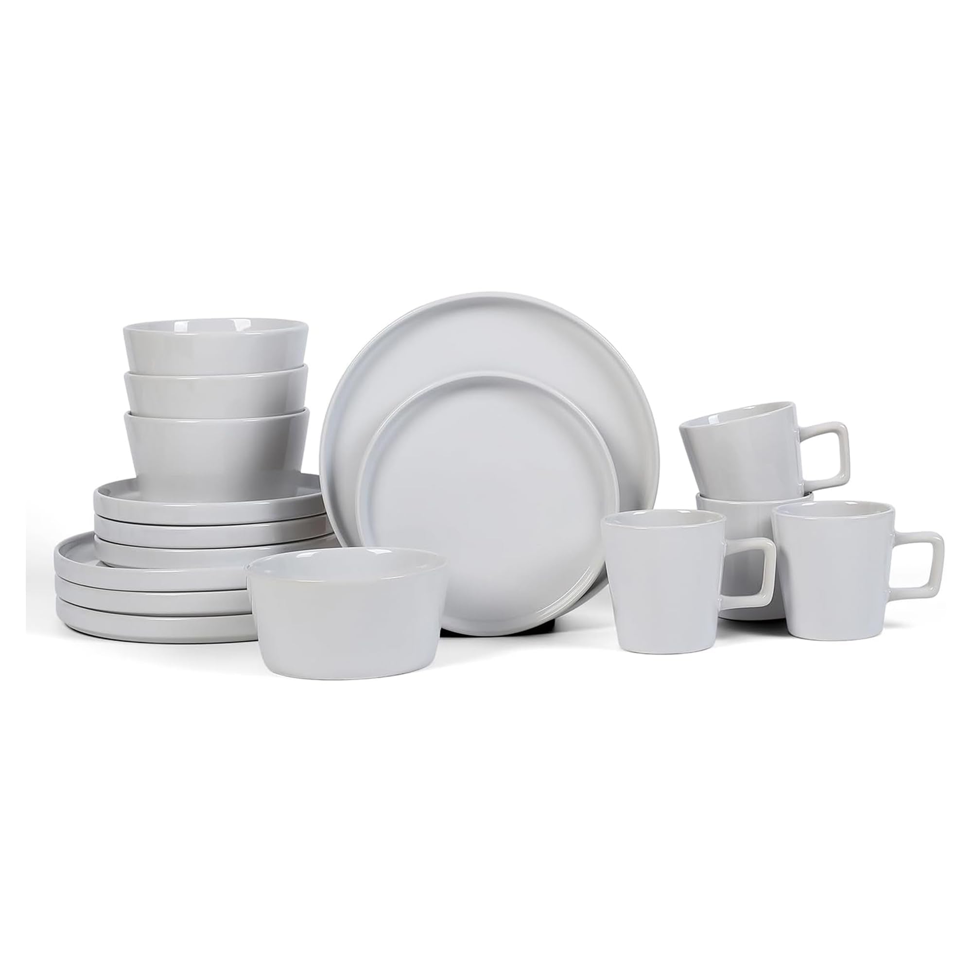 Stone Lain Celina Stoneware 16 Piece Dinnerware Set, Plates and Bowls, Black Matte Dish, Service for 4 – Minimalist Round Style, Microwave & Dishwasher Safe