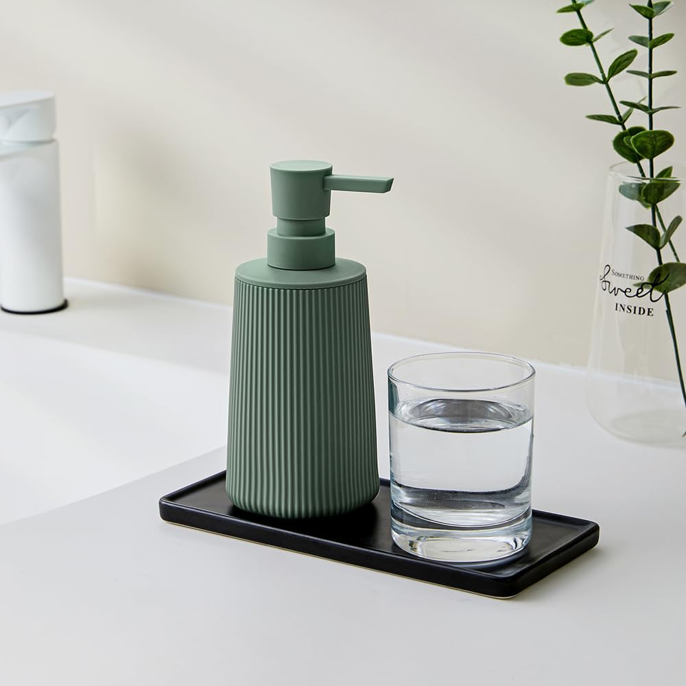Small Soap Dispenser for Bathroom and Kitchen, Modern Farmhouse Striped Style Plastic Hand Soap Dish Soap Dispenser with Pump Matte Black