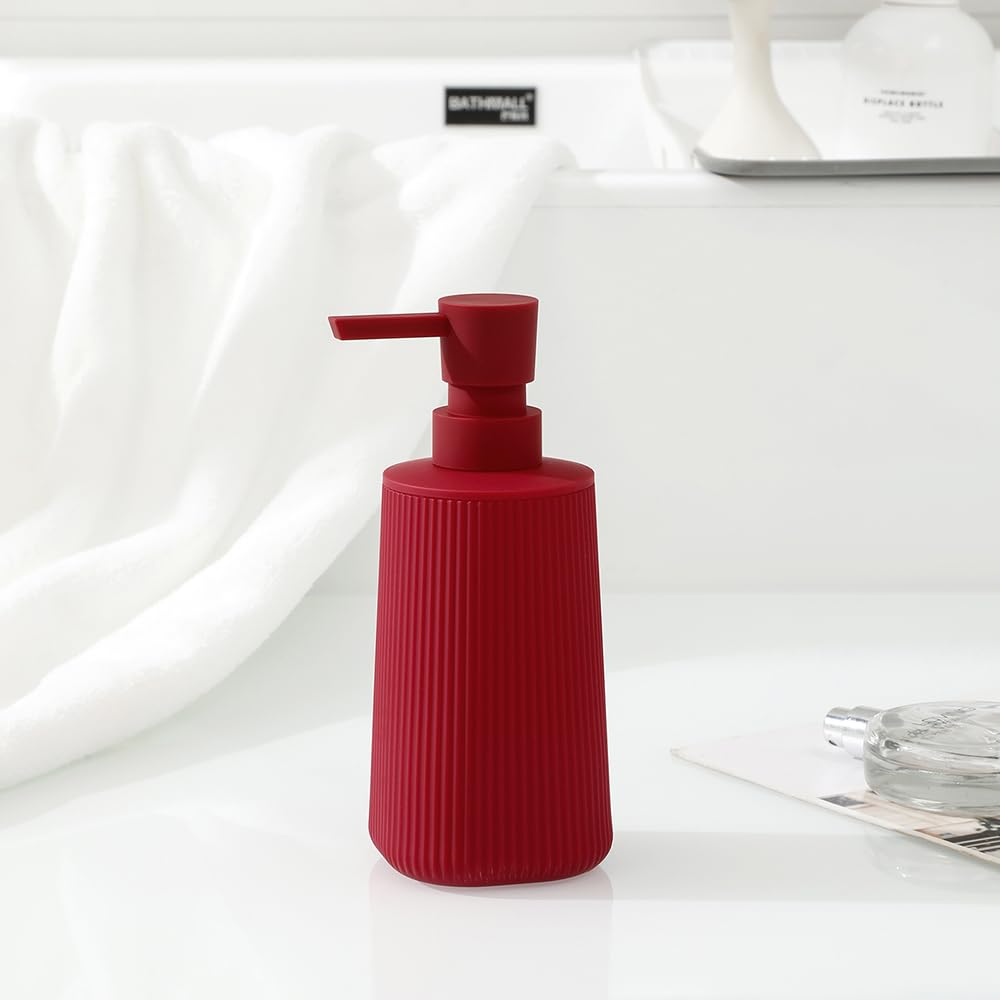 Small Soap Dispenser for Bathroom and Kitchen, Modern Farmhouse Striped Style Plastic Hand Soap Dish Soap Dispenser with Pump Matte Black