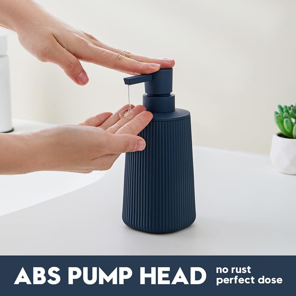 Small Soap Dispenser for Bathroom and Kitchen, Modern Farmhouse Striped Style Plastic Hand Soap Dish Soap Dispenser with Pump Matte Black