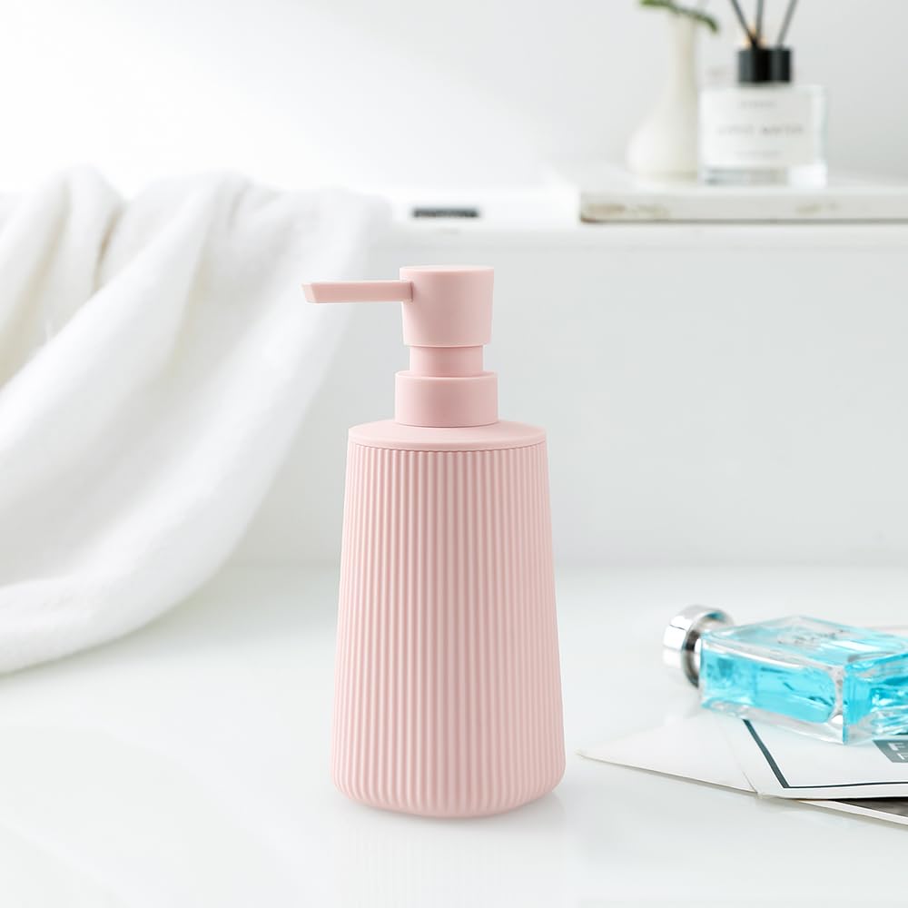Small Soap Dispenser for Bathroom and Kitchen, Modern Farmhouse Striped Style Plastic Hand Soap Dish Soap Dispenser with Pump Matte Black