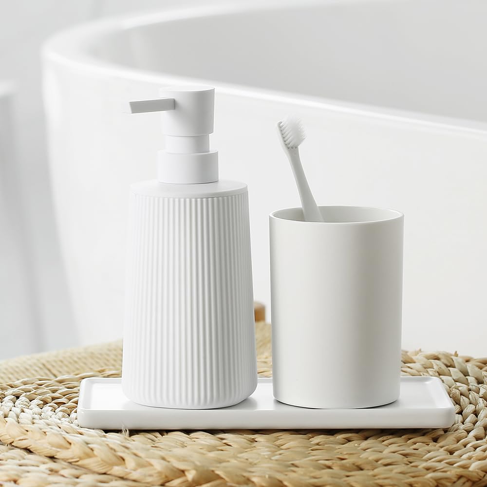 Small Soap Dispenser for Bathroom and Kitchen, Modern Farmhouse Striped Style Plastic Hand Soap Dish Soap Dispenser with Pump Matte Black