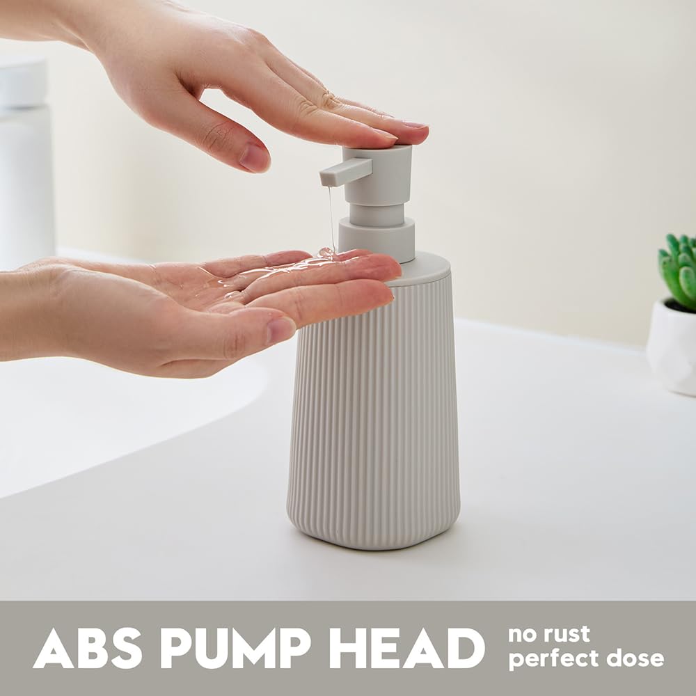 Small Soap Dispenser for Bathroom and Kitchen, Modern Farmhouse Striped Style Plastic Hand Soap Dish Soap Dispenser with Pump Matte Black