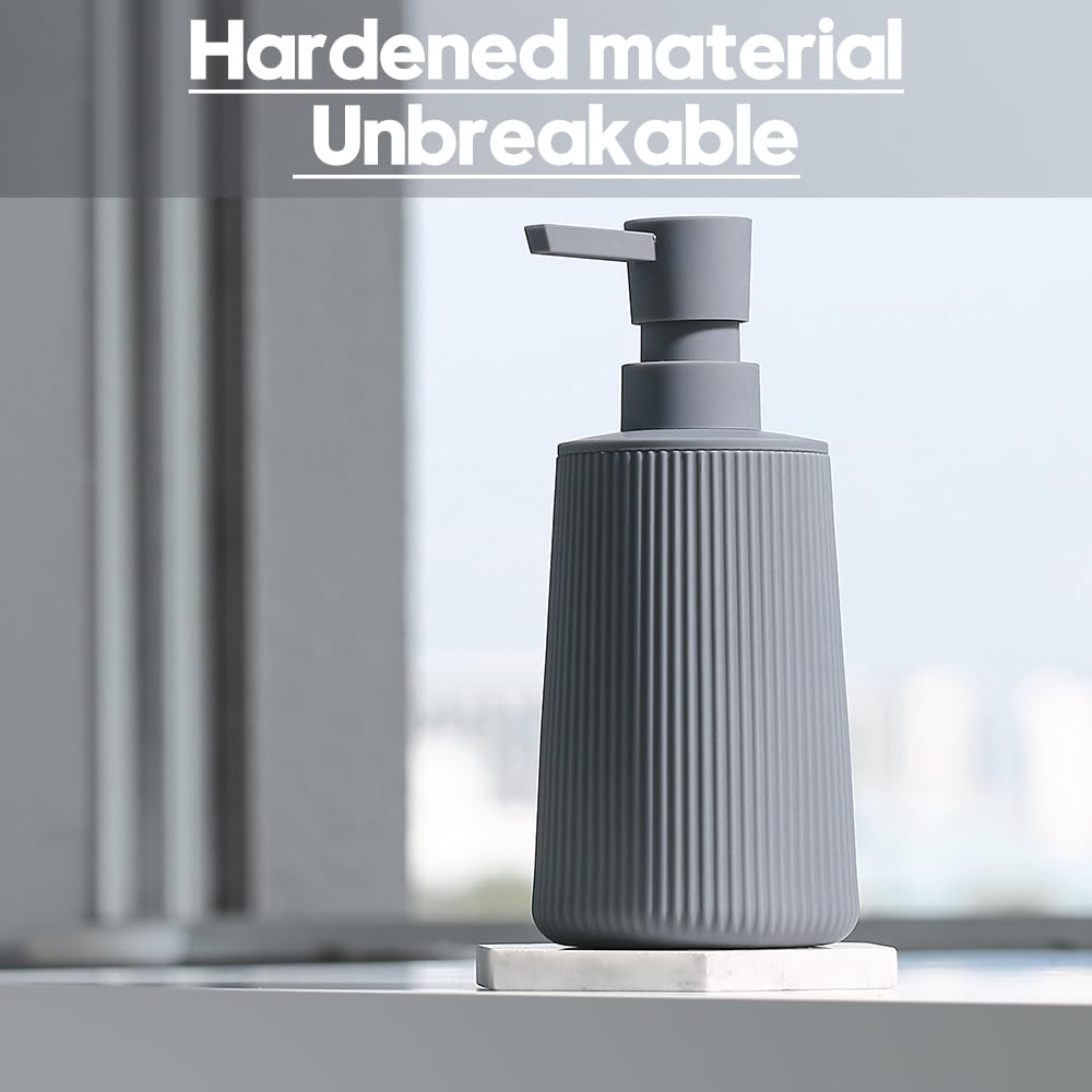 Small Soap Dispenser for Bathroom and Kitchen, Modern Farmhouse Striped Style Plastic Hand Soap Dish Soap Dispenser with Pump Matte Black