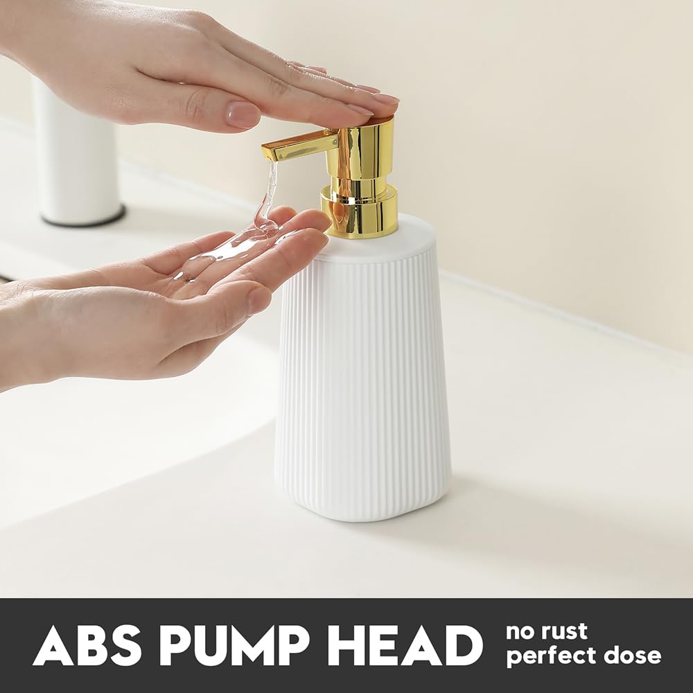 Small Soap Dispenser for Bathroom and Kitchen, Modern Farmhouse Striped Style Plastic Hand Soap Dish Soap Dispenser with Pump Matte Black