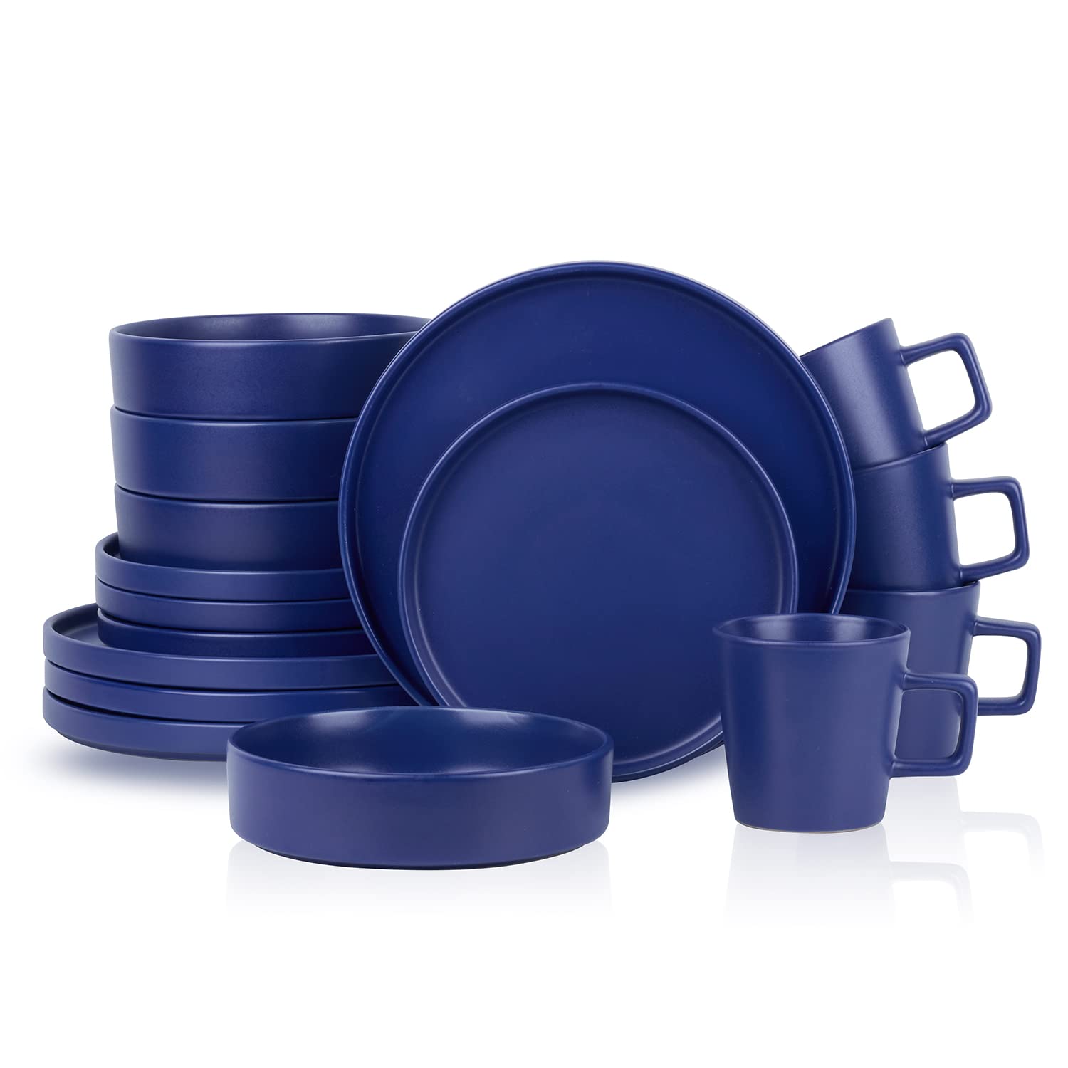 Stone Lain Celina Stoneware 16 Piece Dinnerware Set, Plates and Bowls, Black Matte Dish, Service for 4 – Minimalist Round Style, Microwave & Dishwasher Safe
