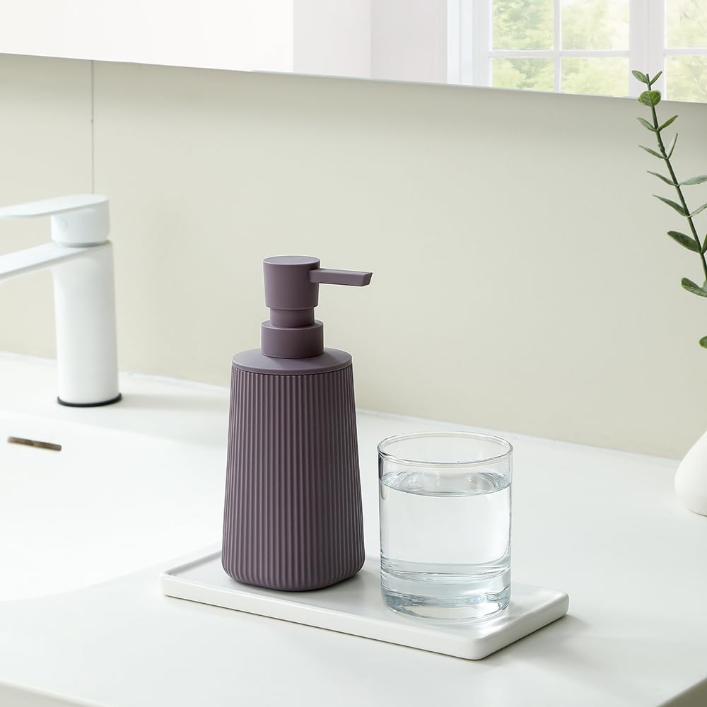 Small Soap Dispenser for Bathroom and Kitchen, Modern Farmhouse Striped Style Plastic Hand Soap Dish Soap Dispenser with Pump Matte Black