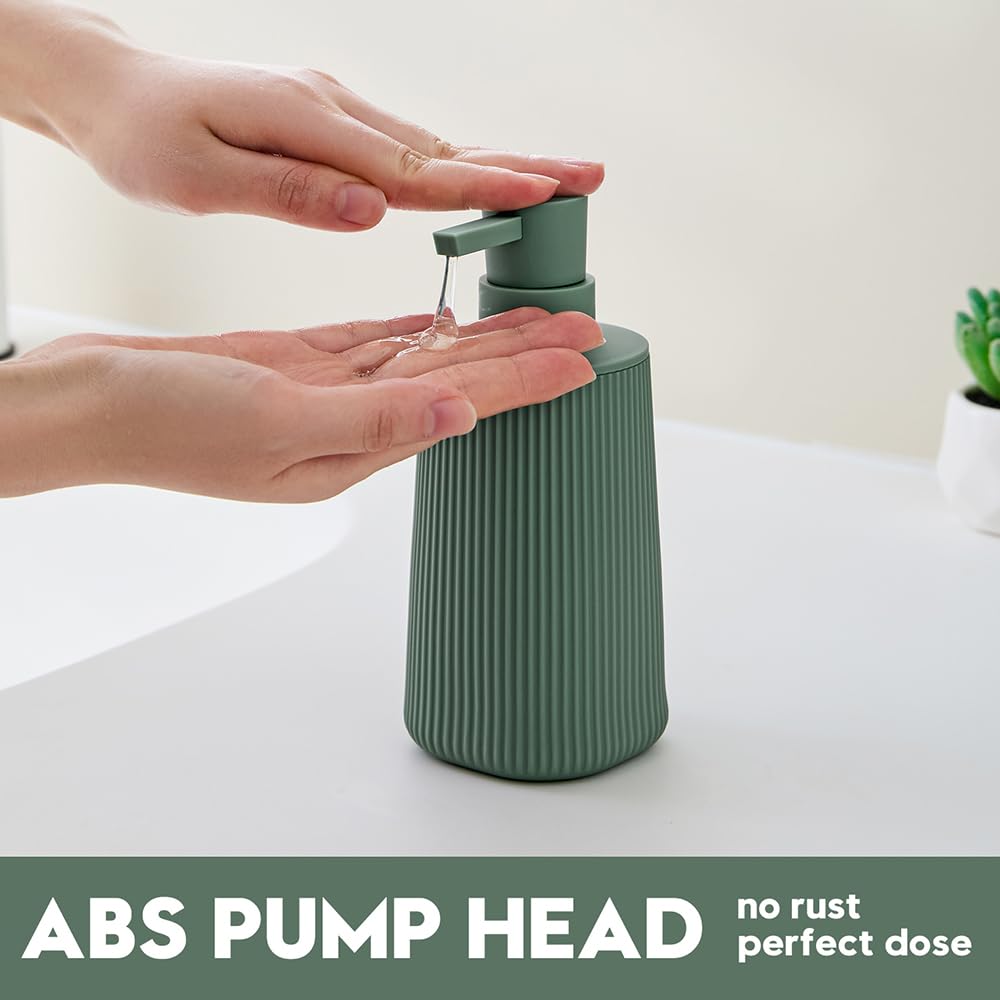 Small Soap Dispenser for Bathroom and Kitchen, Modern Farmhouse Striped Style Plastic Hand Soap Dish Soap Dispenser with Pump Matte Black