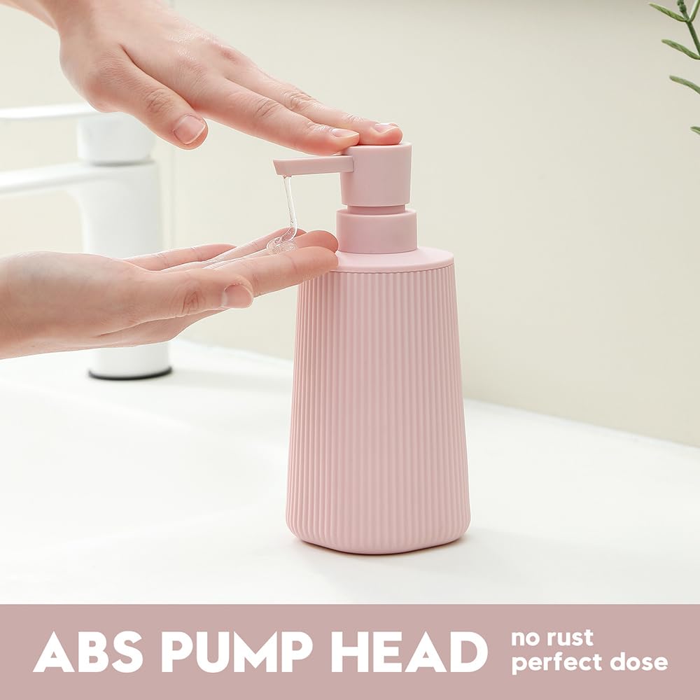 Small Soap Dispenser for Bathroom and Kitchen, Modern Farmhouse Striped Style Plastic Hand Soap Dish Soap Dispenser with Pump Matte Black