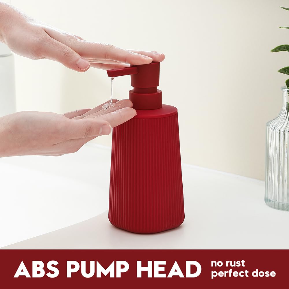 Small Soap Dispenser for Bathroom and Kitchen, Modern Farmhouse Striped Style Plastic Hand Soap Dish Soap Dispenser with Pump Matte Black