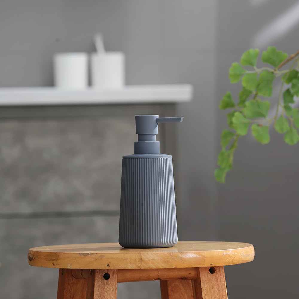 Small Soap Dispenser for Bathroom and Kitchen, Modern Farmhouse Striped Style Plastic Hand Soap Dish Soap Dispenser with Pump Matte Black