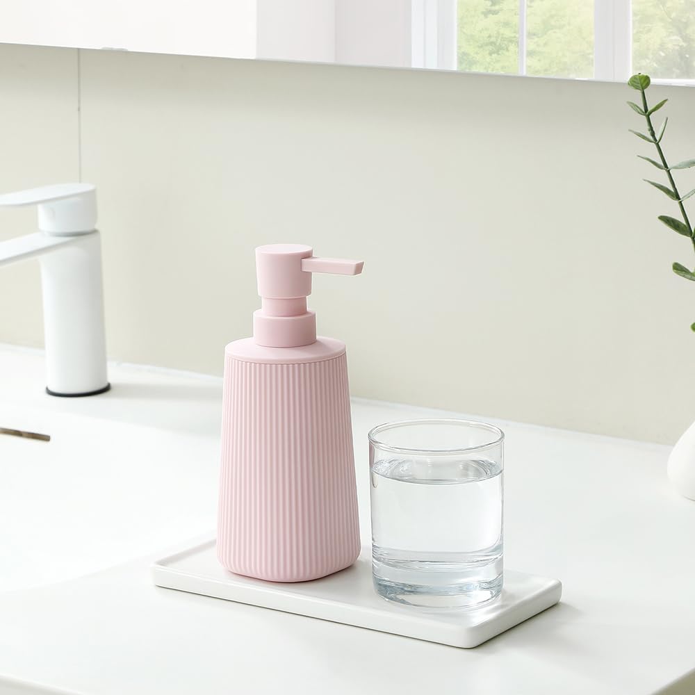 Small Soap Dispenser for Bathroom and Kitchen, Modern Farmhouse Striped Style Plastic Hand Soap Dish Soap Dispenser with Pump Matte Black