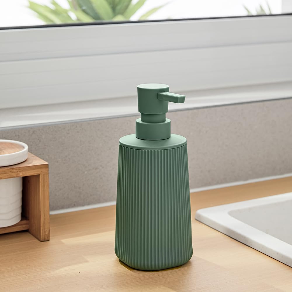 Small Soap Dispenser for Bathroom and Kitchen, Modern Farmhouse Striped Style Plastic Hand Soap Dish Soap Dispenser with Pump Matte Black
