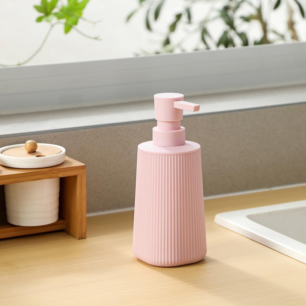 Small Soap Dispenser for Bathroom and Kitchen, Modern Farmhouse Striped Style Plastic Hand Soap Dish Soap Dispenser with Pump Matte Black