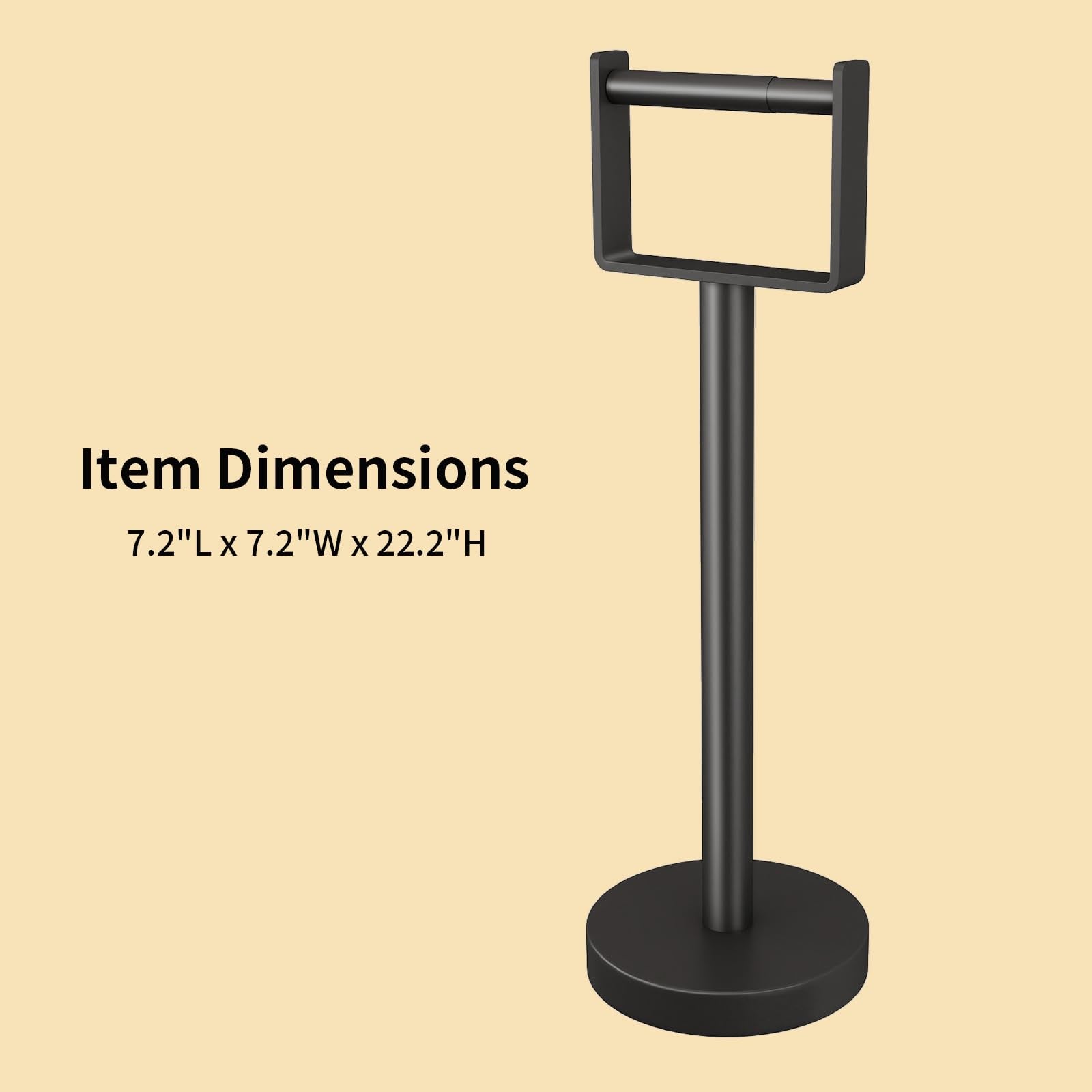 YUMORE Heavy Duty Toilet Paper Holder Stand, Extra-Weighted Base No Tipping, Stainless Steel Toilet Paper Stand, Free Standing Floor Tissue Roll Holder for Bathroom, Matte Black 200UP