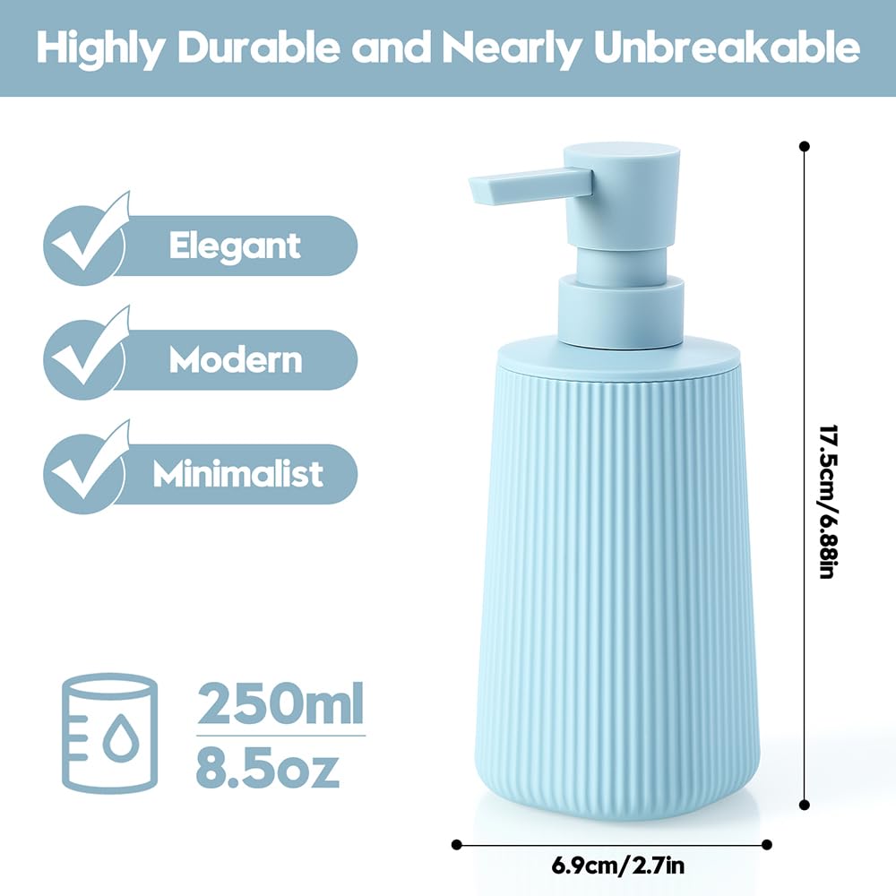 Small Soap Dispenser for Bathroom and Kitchen, Modern Farmhouse Striped Style Plastic Hand Soap Dish Soap Dispenser with Pump Matte Black