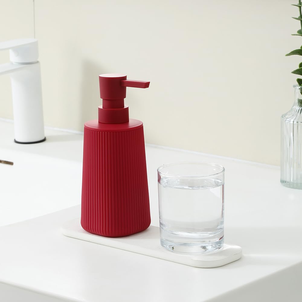 Small Soap Dispenser for Bathroom and Kitchen, Modern Farmhouse Striped Style Plastic Hand Soap Dish Soap Dispenser with Pump Matte Black