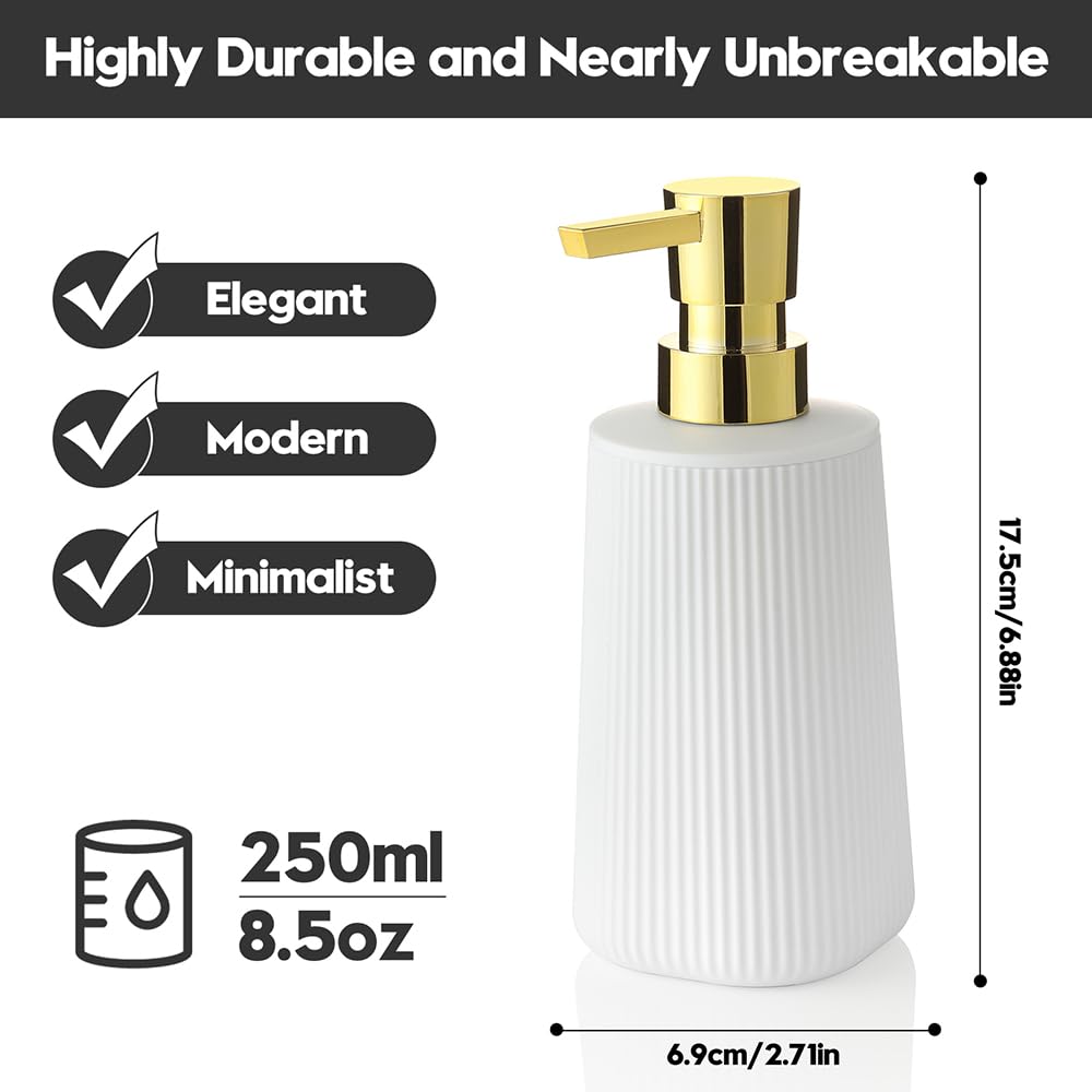 Small Soap Dispenser for Bathroom and Kitchen, Modern Farmhouse Striped Style Plastic Hand Soap Dish Soap Dispenser with Pump Matte Black