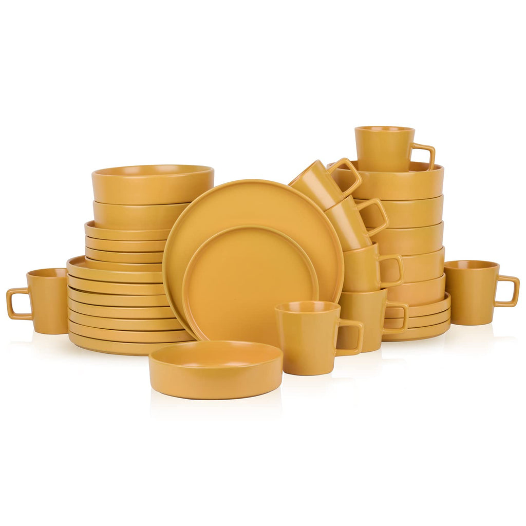 Stone Lain Celina Stoneware 16 Piece Dinnerware Set, Plates and Bowls, Black Matte Dish, Service for 4 – Minimalist Round Style, Microwave & Dishwasher Safe