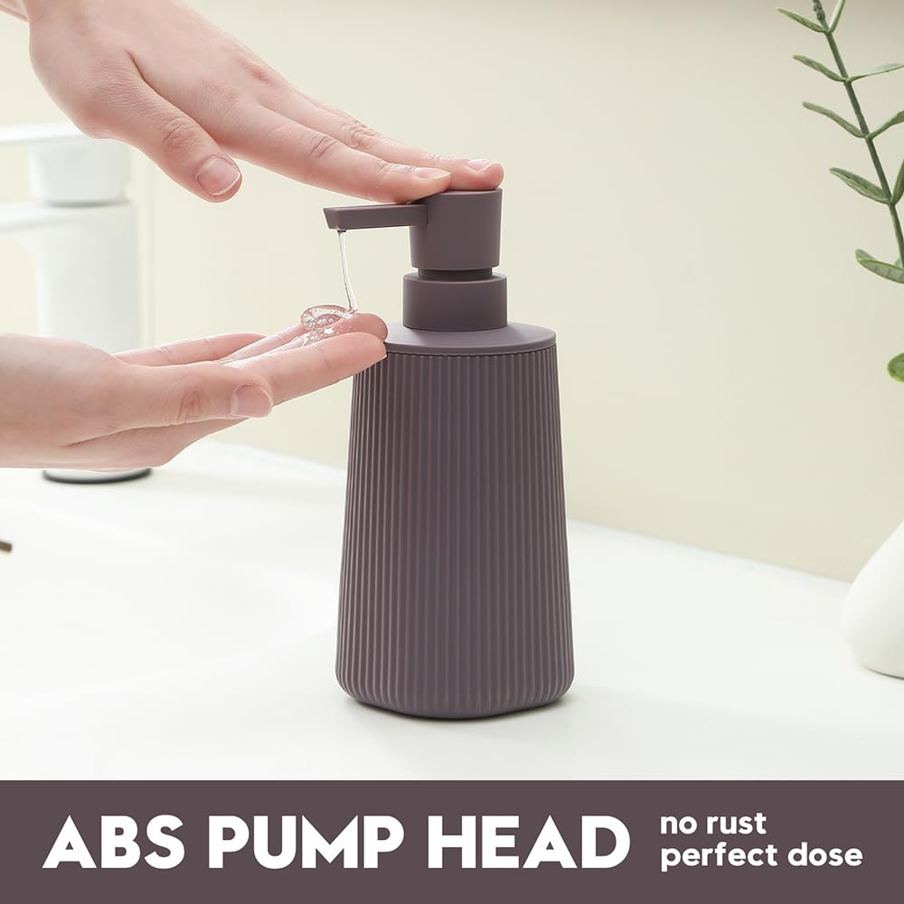 Small Soap Dispenser for Bathroom and Kitchen, Modern Farmhouse Striped Style Plastic Hand Soap Dish Soap Dispenser with Pump Matte Black