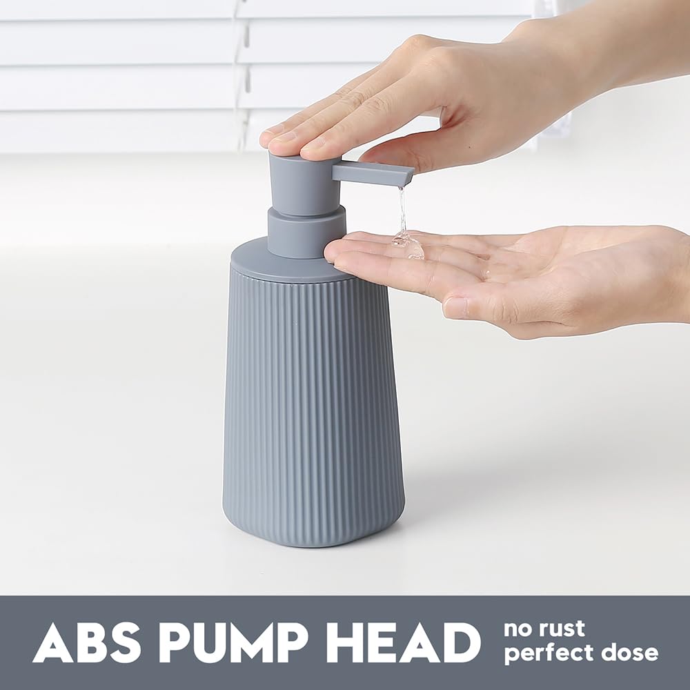 Small Soap Dispenser for Bathroom and Kitchen, Modern Farmhouse Striped Style Plastic Hand Soap Dish Soap Dispenser with Pump Matte Black