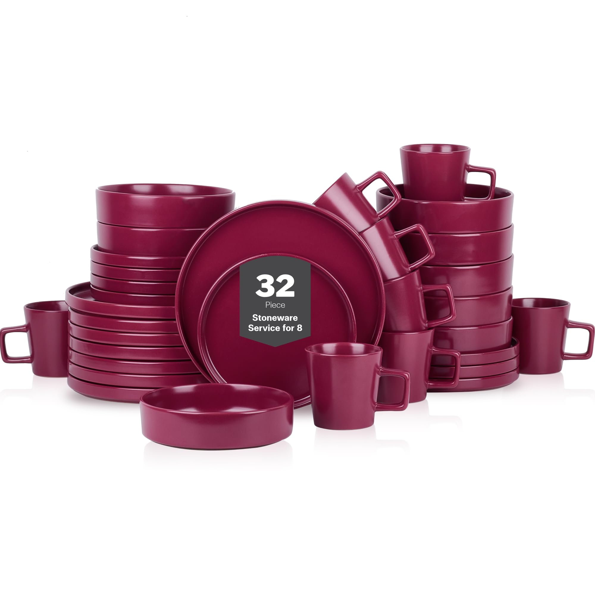 Stone Lain Celina Stoneware 16 Piece Dinnerware Set, Plates and Bowls, Black Matte Dish, Service for 4 – Minimalist Round Style, Microwave & Dishwasher Safe
