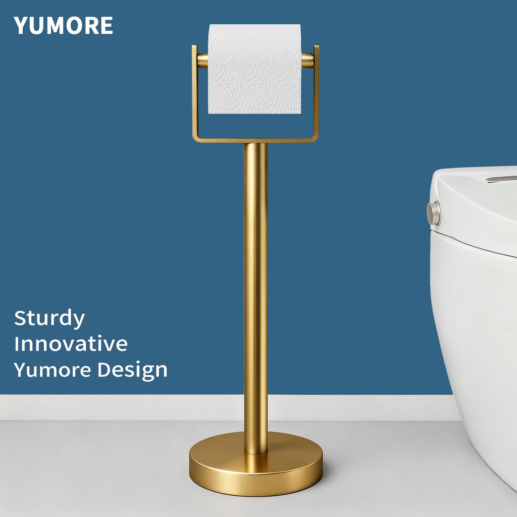 YUMORE Heavy Duty Toilet Paper Holder Stand, Extra-Weighted Base No Tipping, Stainless Steel Toilet Paper Stand, Free Standing Floor Tissue Roll Holder for Bathroom, Matte Black 200UP