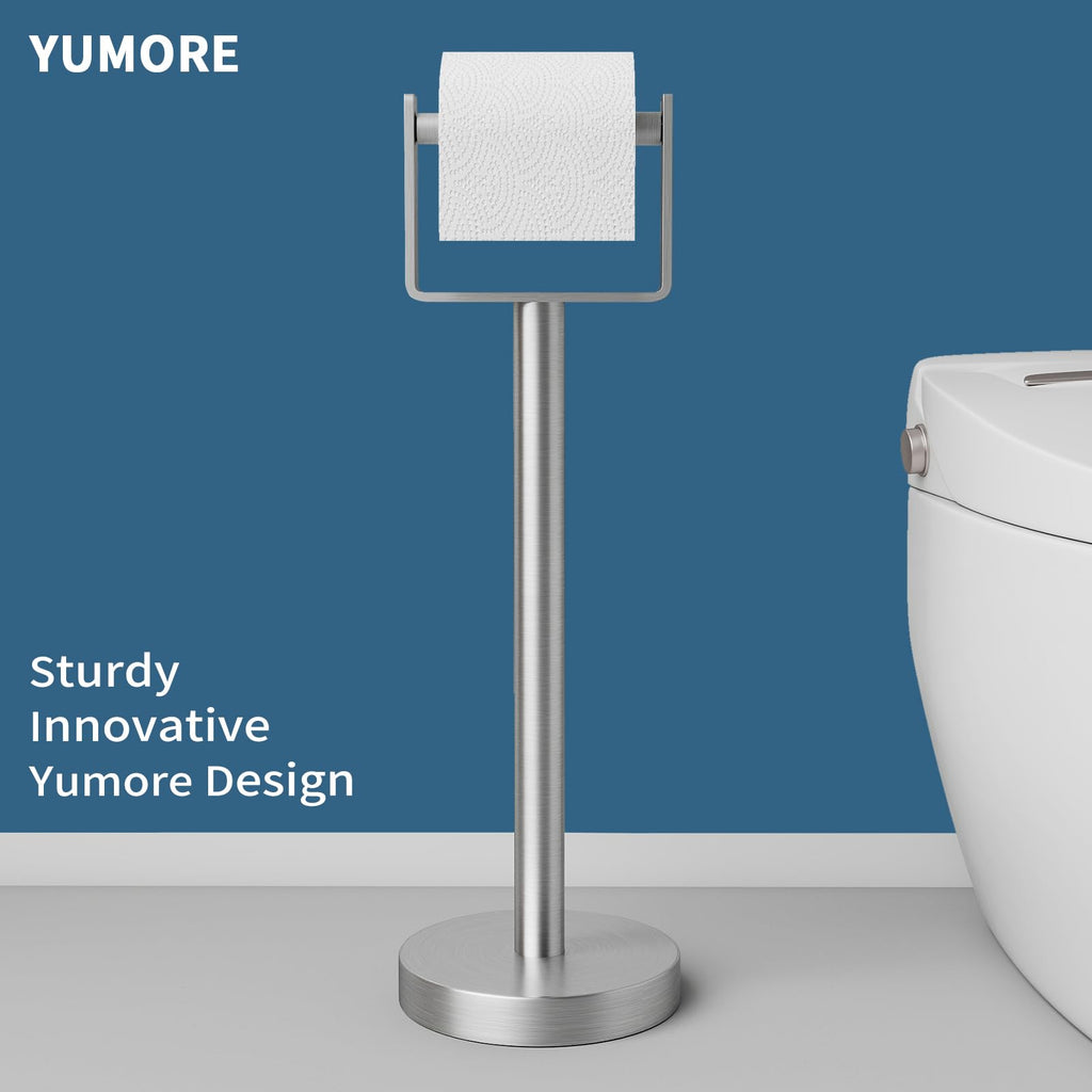 YUMORE Heavy Duty Toilet Paper Holder Stand, Extra-Weighted Base No Tipping, Stainless Steel Toilet Paper Stand, Free Standing Floor Tissue Roll Holder for Bathroom, Matte Black 200UP