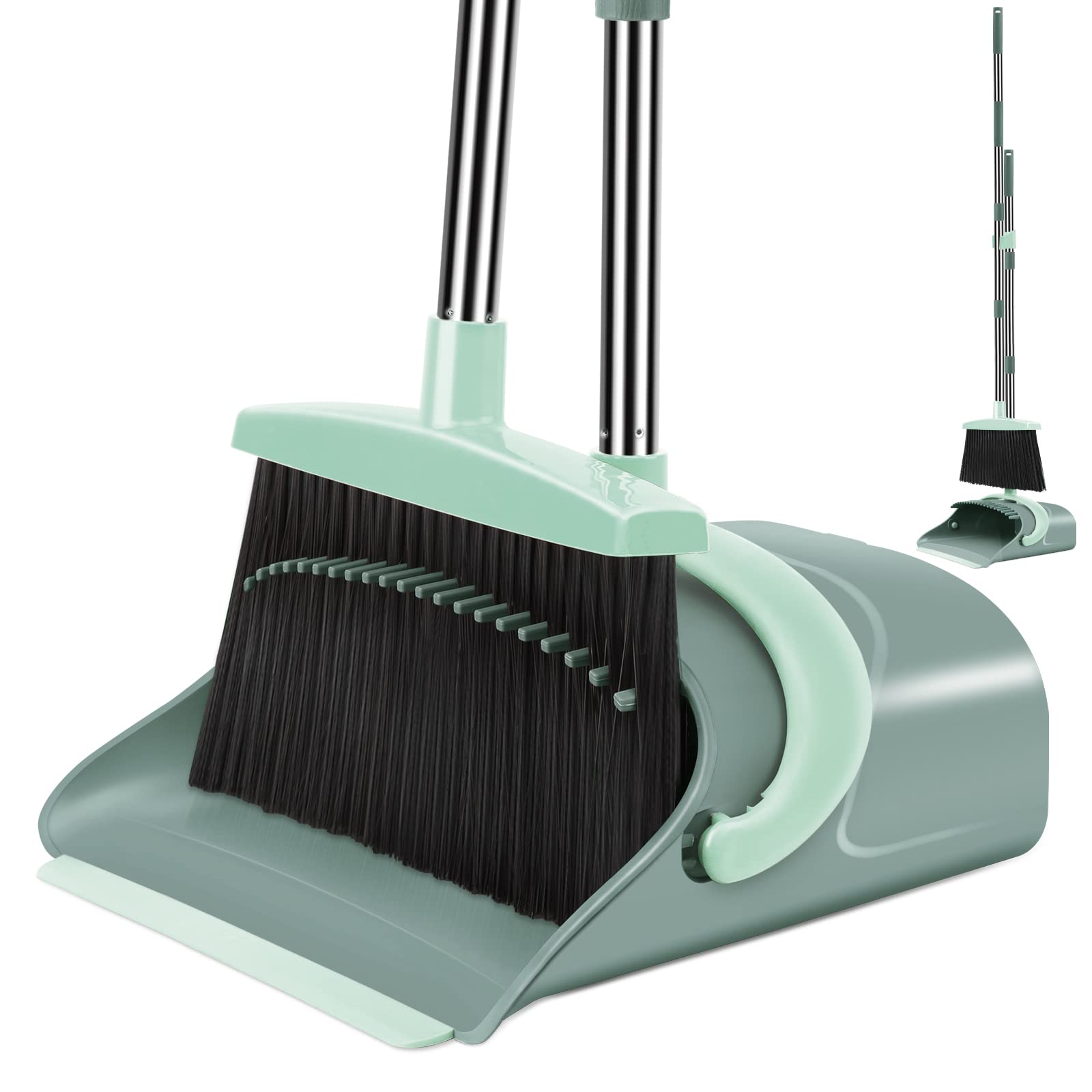Ivandar Broom and Dustpan Set for Home, Broom and Dustpan Combo for Office, Long Handle Broom with Upright Standing Dust pan,Indoor&Outdoor Sweeping (Gray&Orange)