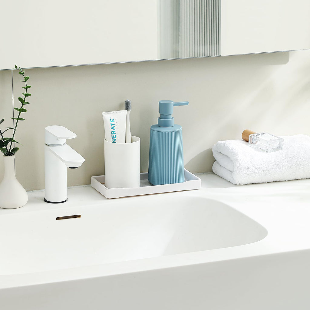 Small Soap Dispenser for Bathroom and Kitchen, Modern Farmhouse Striped Style Plastic Hand Soap Dish Soap Dispenser with Pump Matte Black