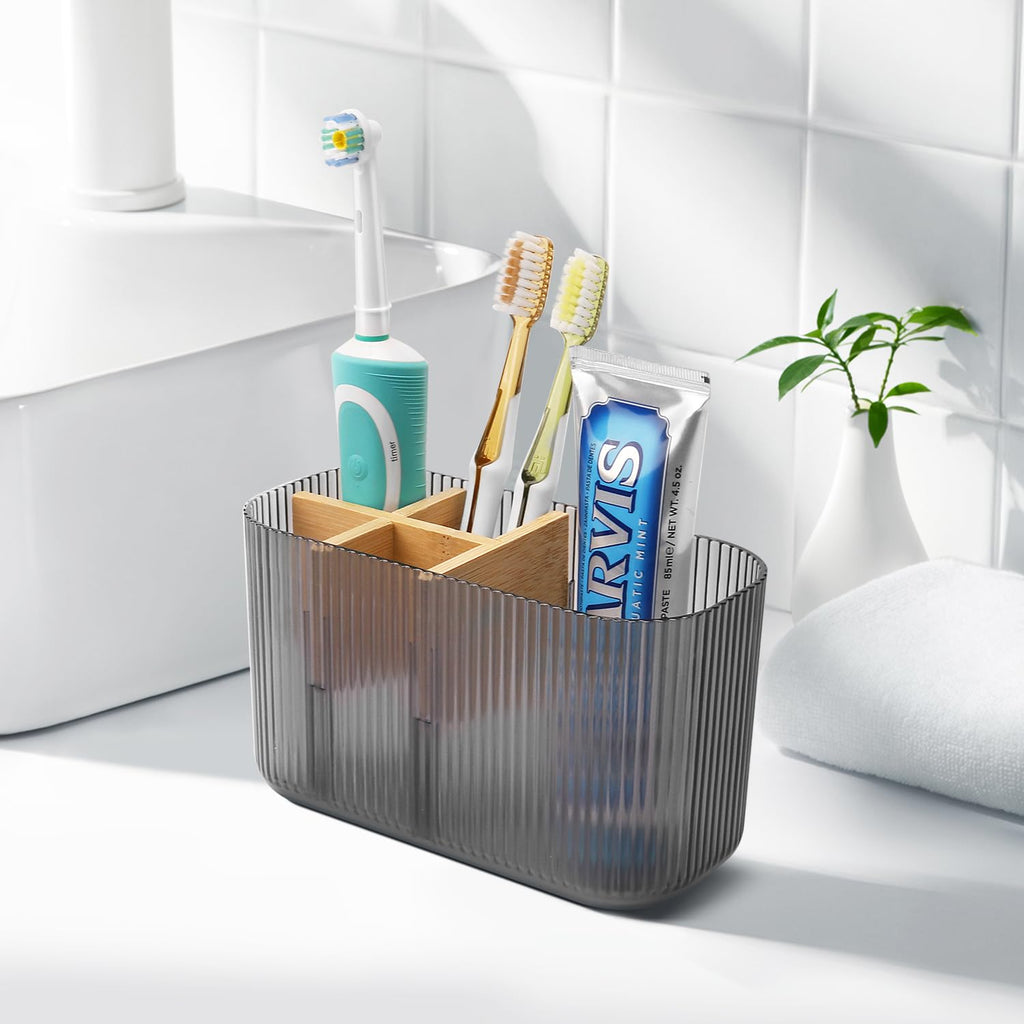 GFWARE Black Toothbrush Holder - Bamboo Toothbrush Holders for Bathrooms Electric Toothbrush Holder Organizer Kids Toothbrush Holders for Bathrooms Countertop