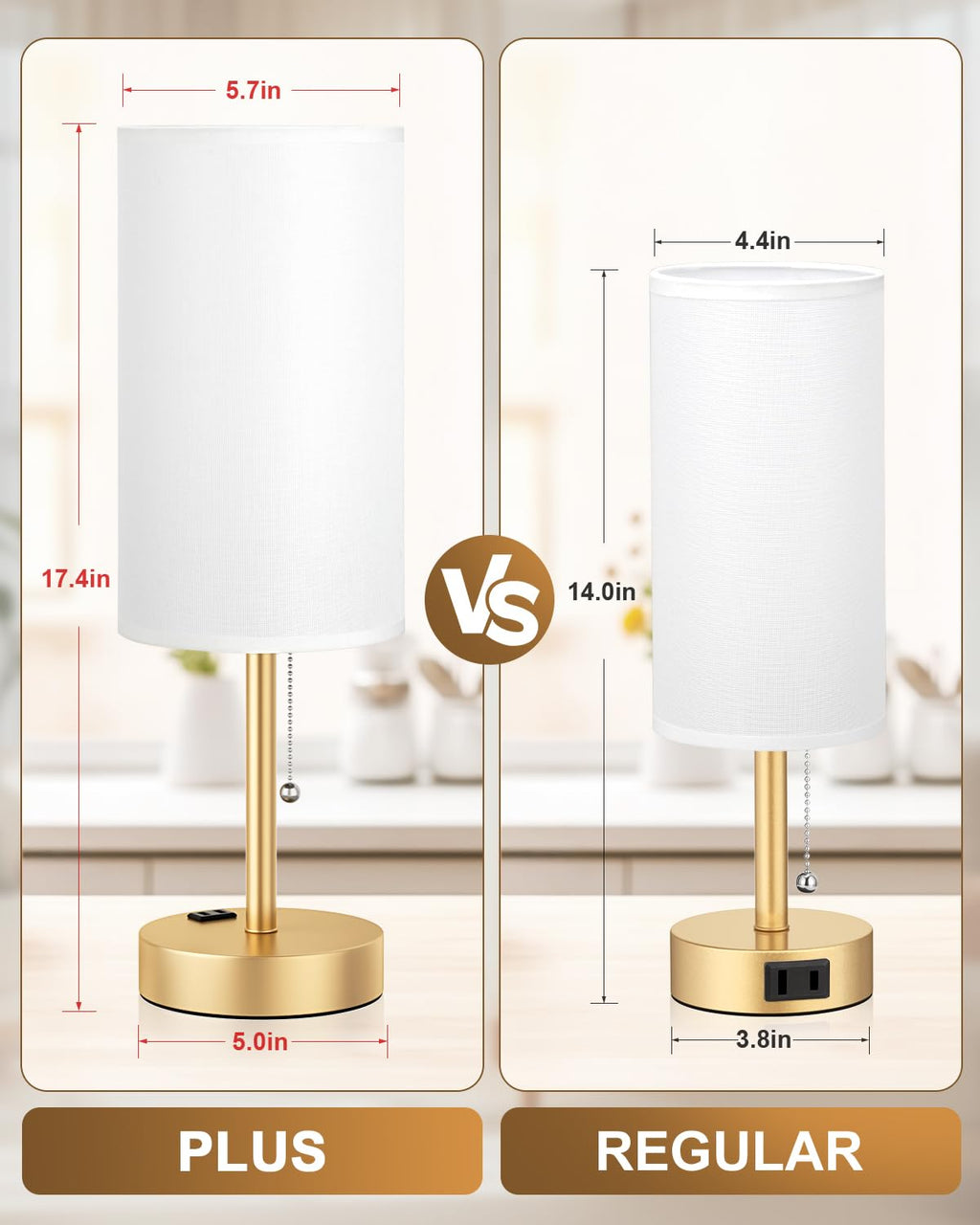 Bedside Table Lamps Set of 2-3 Color Temperatures Pull Chain Lamp with AC Outlet Charging Port, Small Round Night Stand Lamps for Bedroom Guest Room Office, Bed Side Light with E26 LED Bulbs