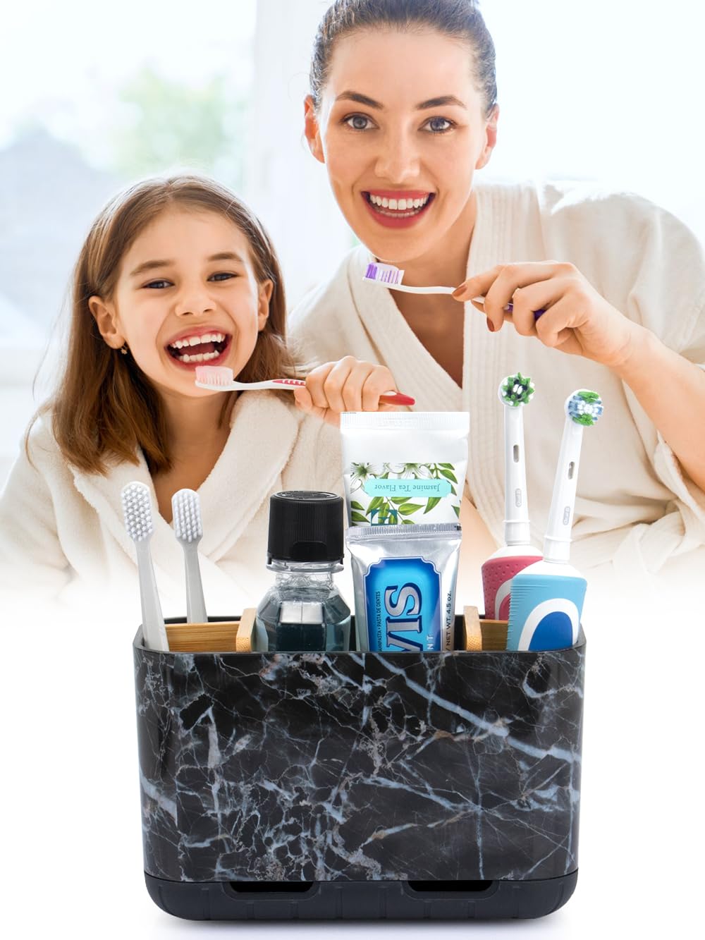 GFWARE Black Toothbrush Holder - Bamboo Toothbrush Holders for Bathrooms Electric Toothbrush Holder Organizer Kids Toothbrush Holders for Bathrooms Countertop