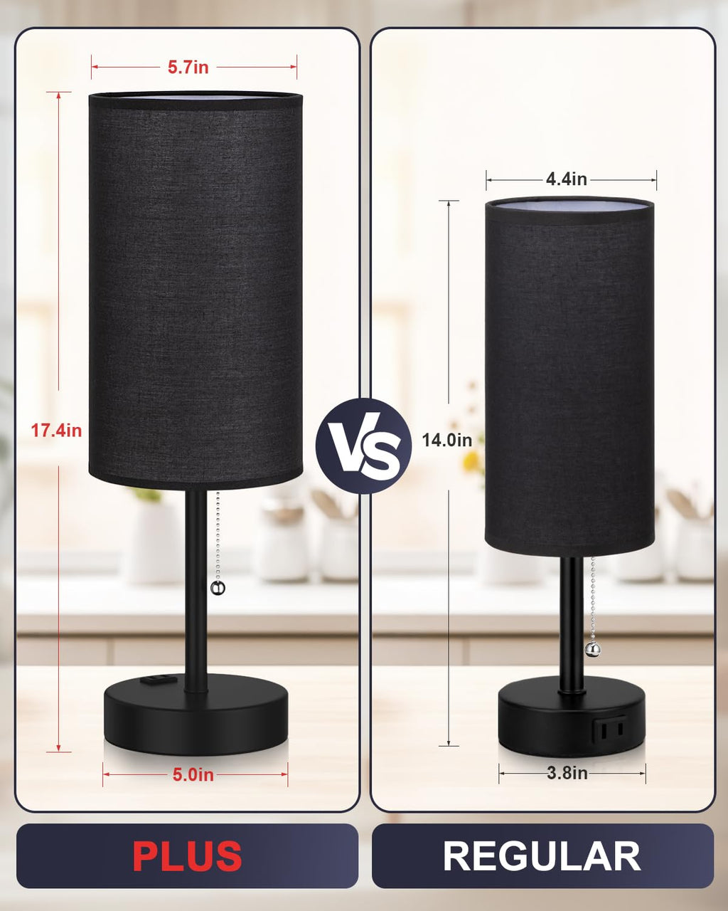 Bedside Table Lamps Set of 2-3 Color Temperatures Pull Chain Lamp with AC Outlet Charging Port, Small Round Night Stand Lamps for Bedroom Guest Room Office, Bed Side Light with E26 LED Bulbs