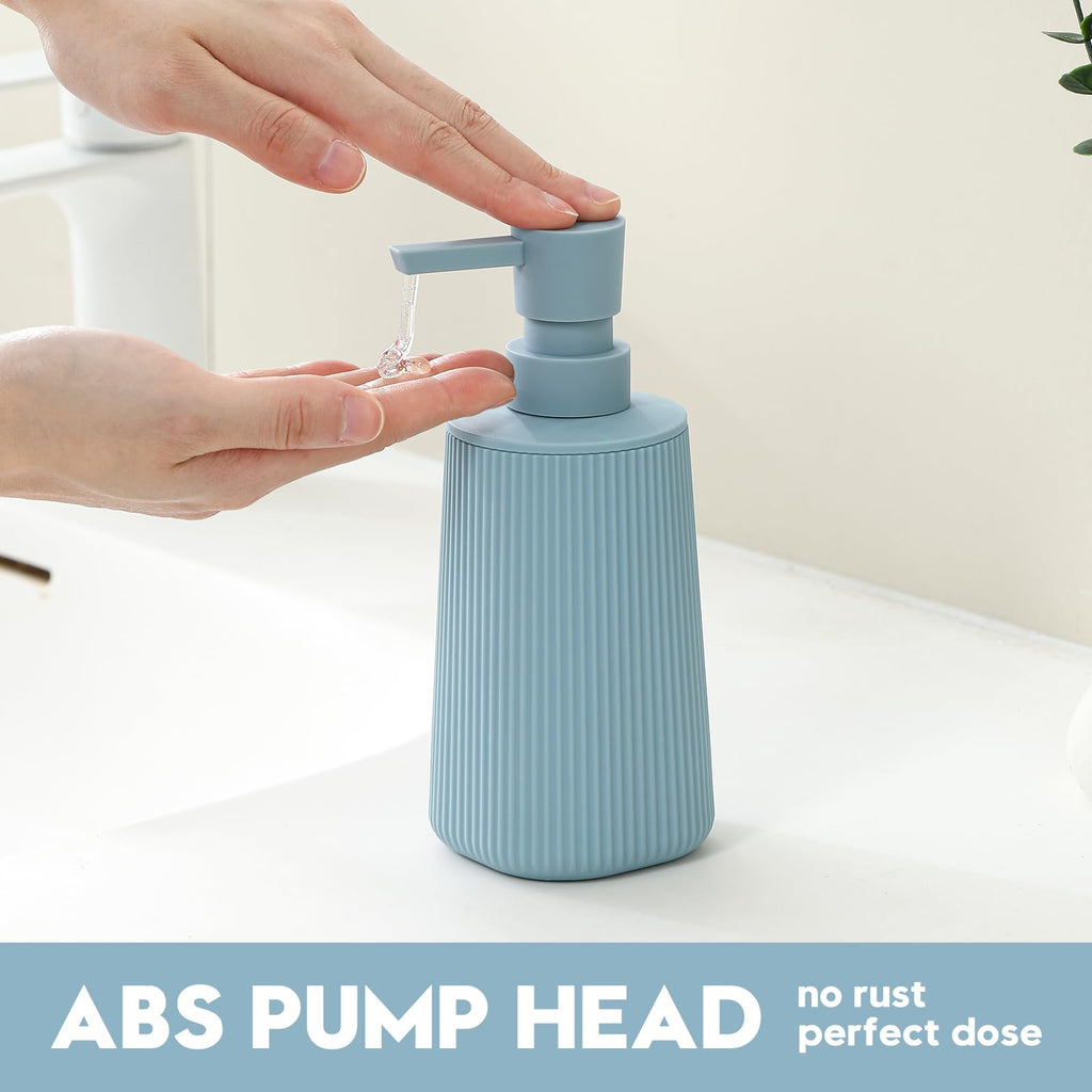 Small Soap Dispenser for Bathroom and Kitchen, Modern Farmhouse Striped Style Plastic Hand Soap Dish Soap Dispenser with Pump Matte Black