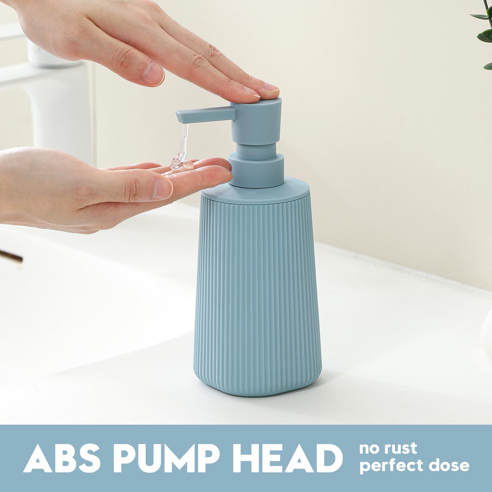 Small Soap Dispenser for Bathroom and Kitchen, Modern Farmhouse Striped Style Plastic Hand Soap Dish Soap Dispenser with Pump Matte Black