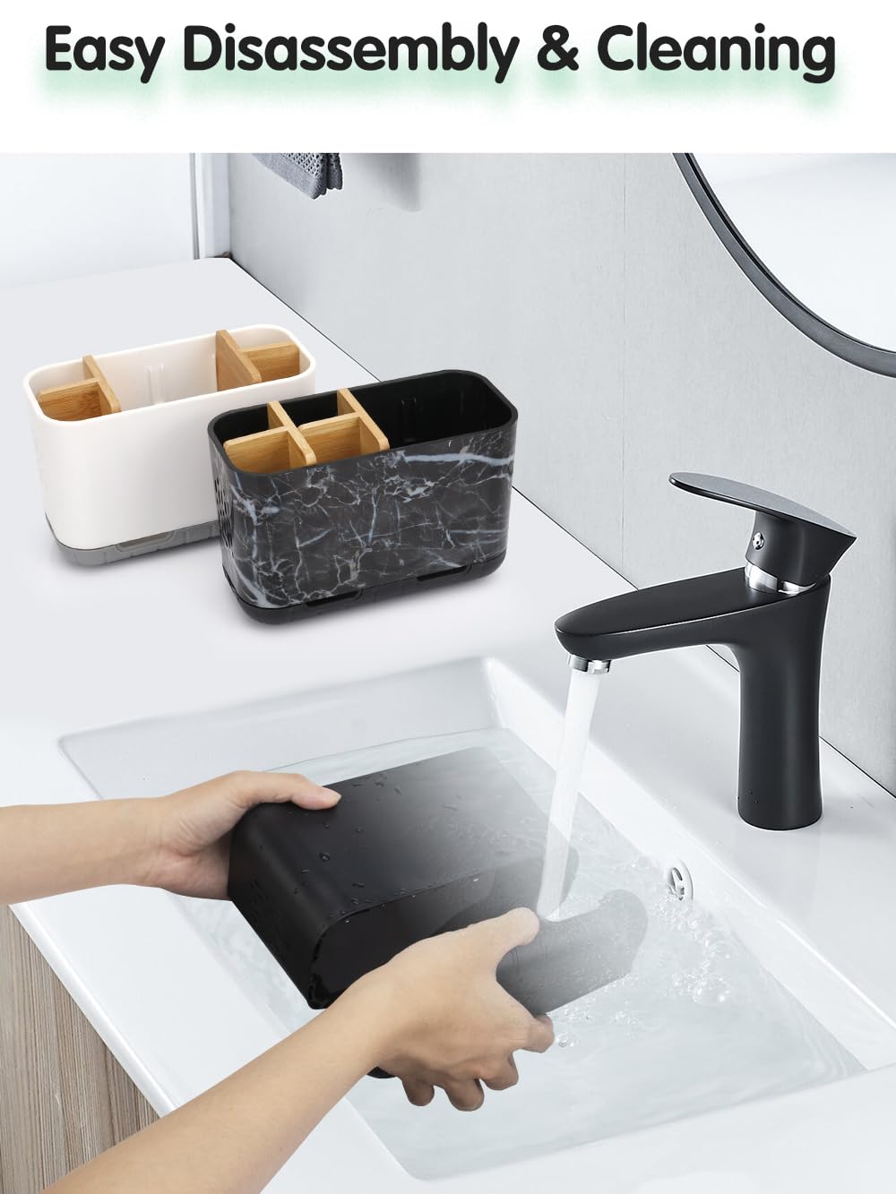 GFWARE Black Toothbrush Holder - Bamboo Toothbrush Holders for Bathrooms Electric Toothbrush Holder Organizer Kids Toothbrush Holders for Bathrooms Countertop