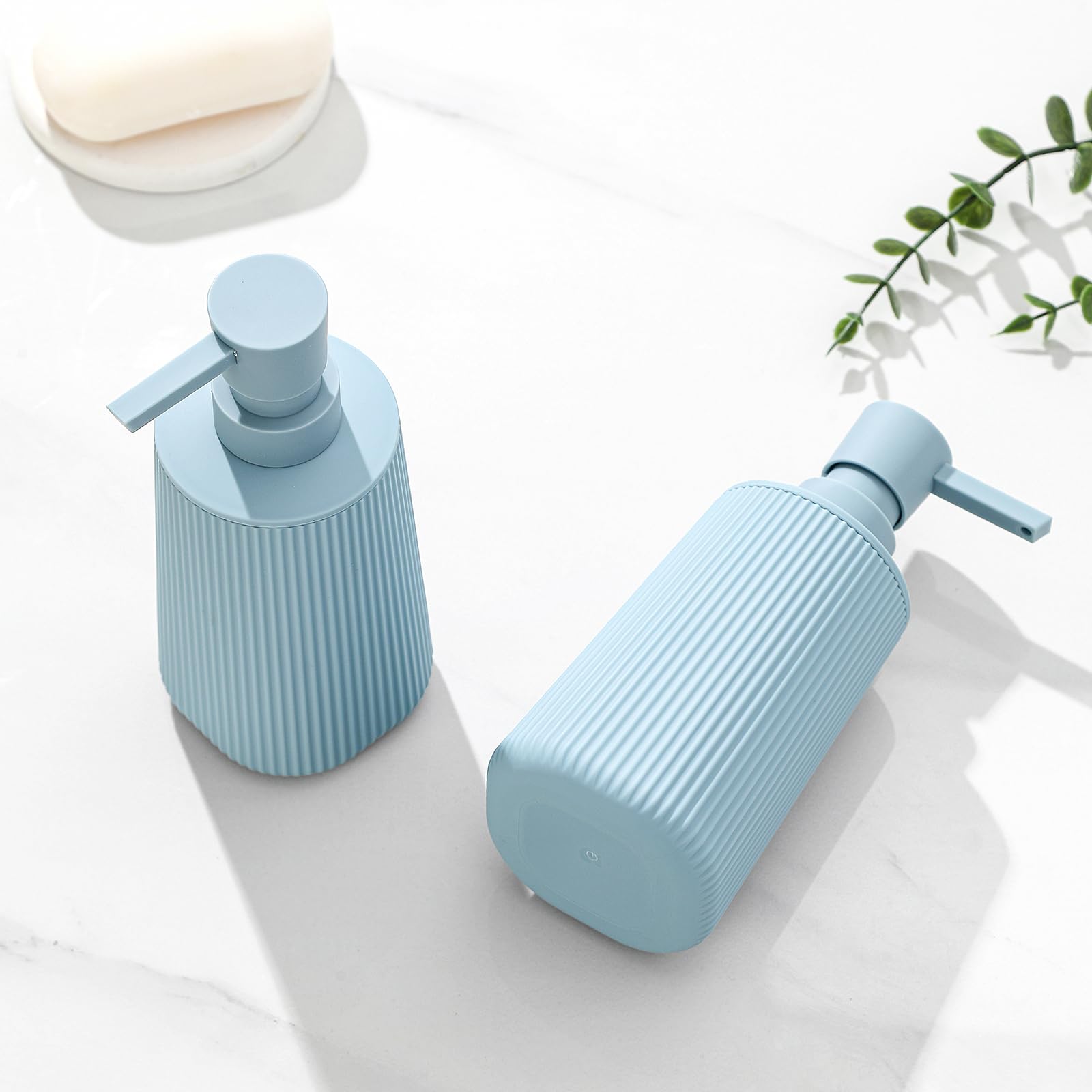 Small Soap Dispenser for Bathroom and Kitchen, Modern Farmhouse Striped Style Plastic Hand Soap Dish Soap Dispenser with Pump Matte Black