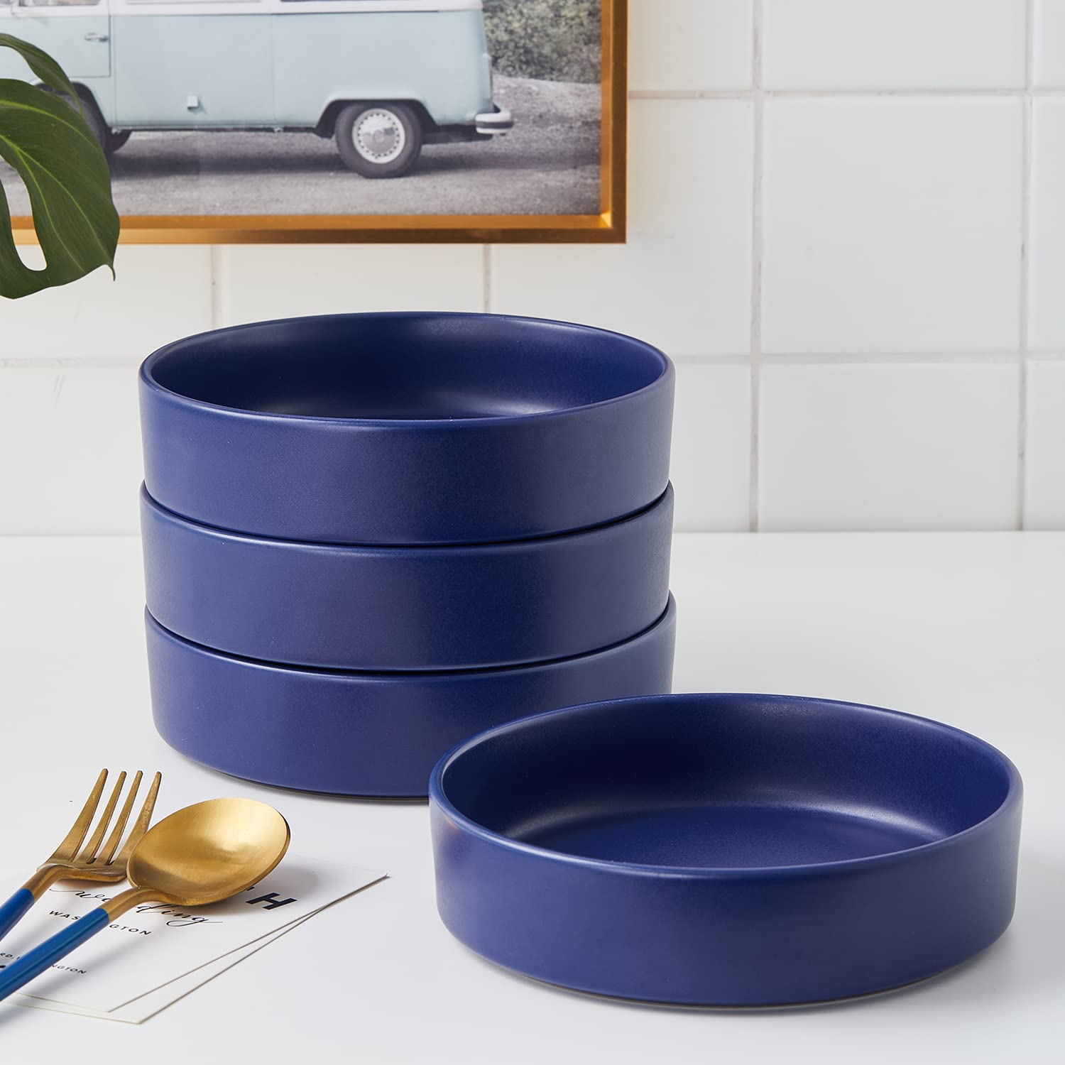 Stone Lain Celina Stoneware 16 Piece Dinnerware Set, Plates and Bowls, Black Matte Dish, Service for 4 – Minimalist Round Style, Microwave & Dishwasher Safe