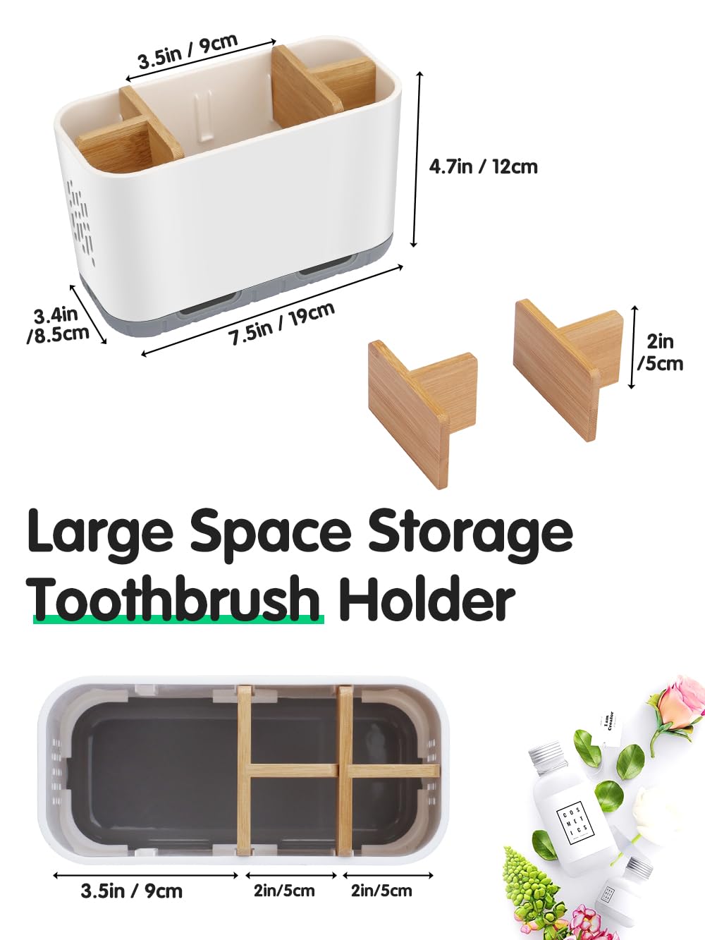 GFWARE Black Toothbrush Holder - Bamboo Toothbrush Holders for Bathrooms Electric Toothbrush Holder Organizer Kids Toothbrush Holders for Bathrooms Countertop