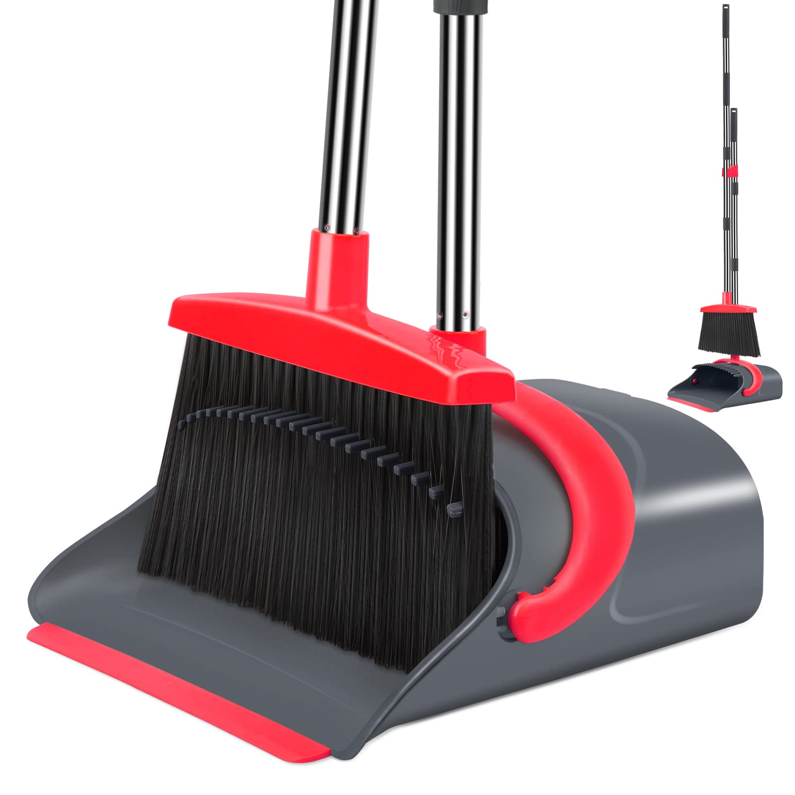Ivandar Broom and Dustpan Set for Home, Broom and Dustpan Combo for Office, Long Handle Broom with Upright Standing Dust pan,Indoor&Outdoor Sweeping (Gray&Orange)