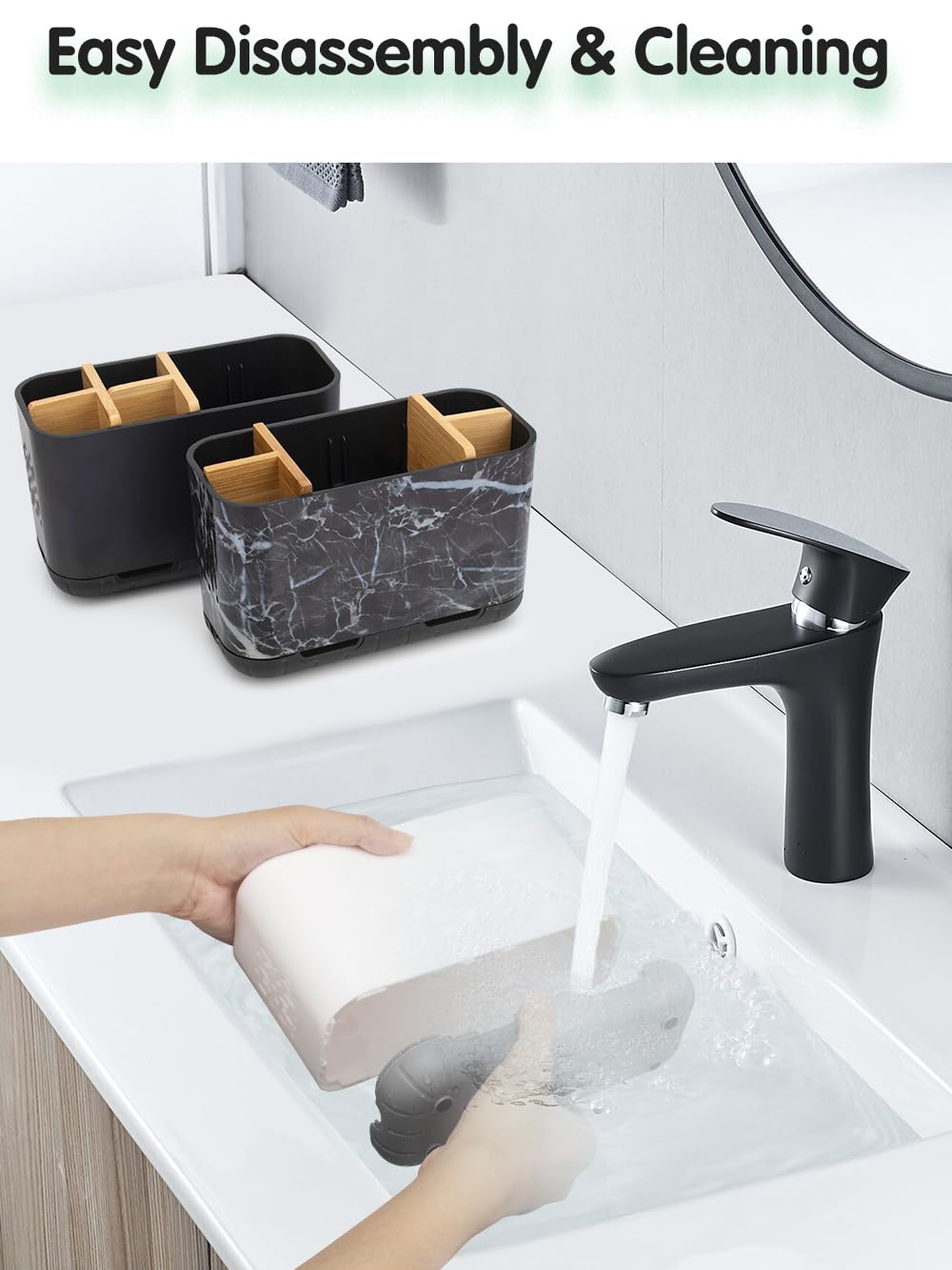 GFWARE Black Toothbrush Holder - Bamboo Toothbrush Holders for Bathrooms Electric Toothbrush Holder Organizer Kids Toothbrush Holders for Bathrooms Countertop