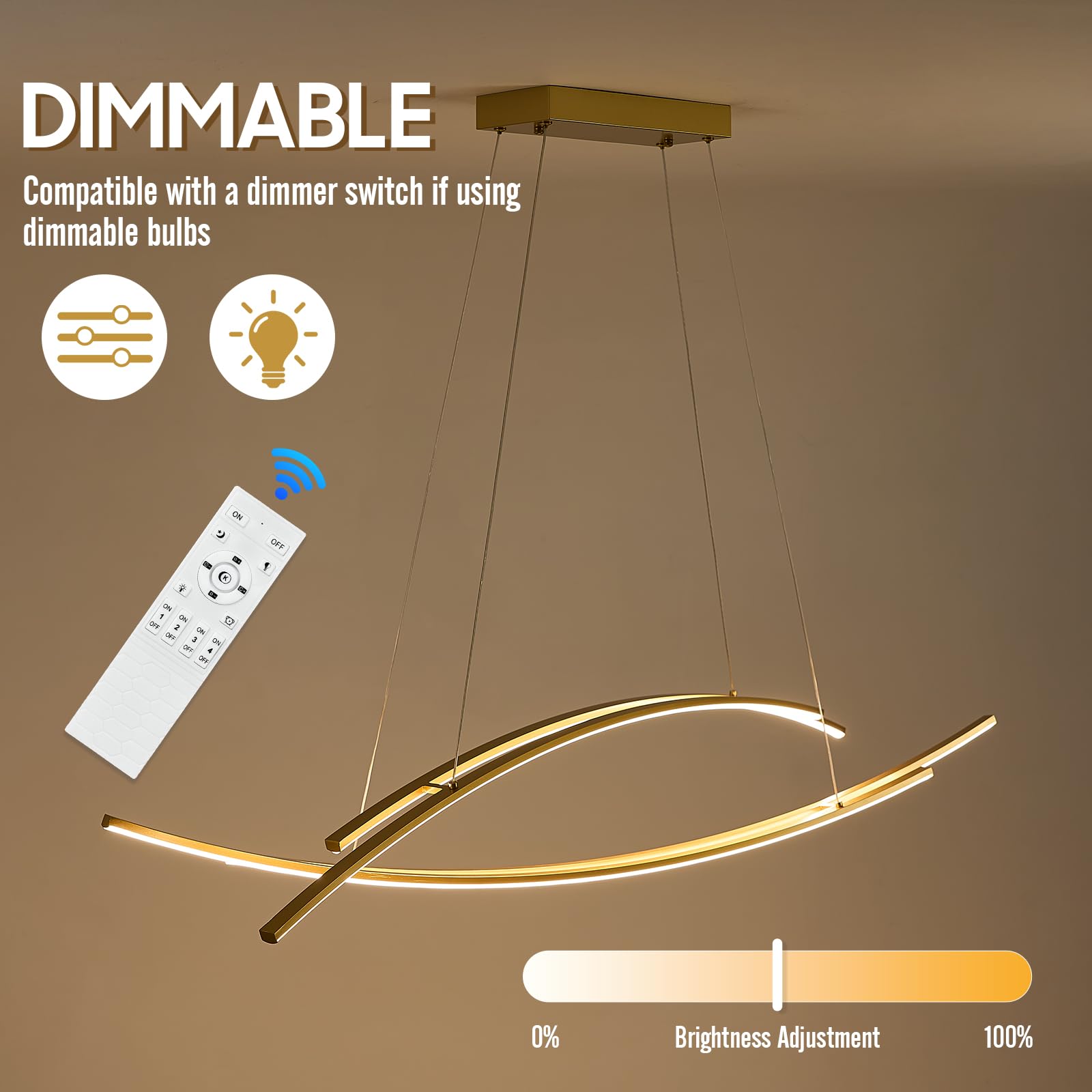 Black LED Chandelier for Dining Room, 27.76in Dimmable 4-Lights Modern Ceiling Pendant Light Fixture for Kitchen Living Room Entry Foyer 3000K/4000K/5000K 24W