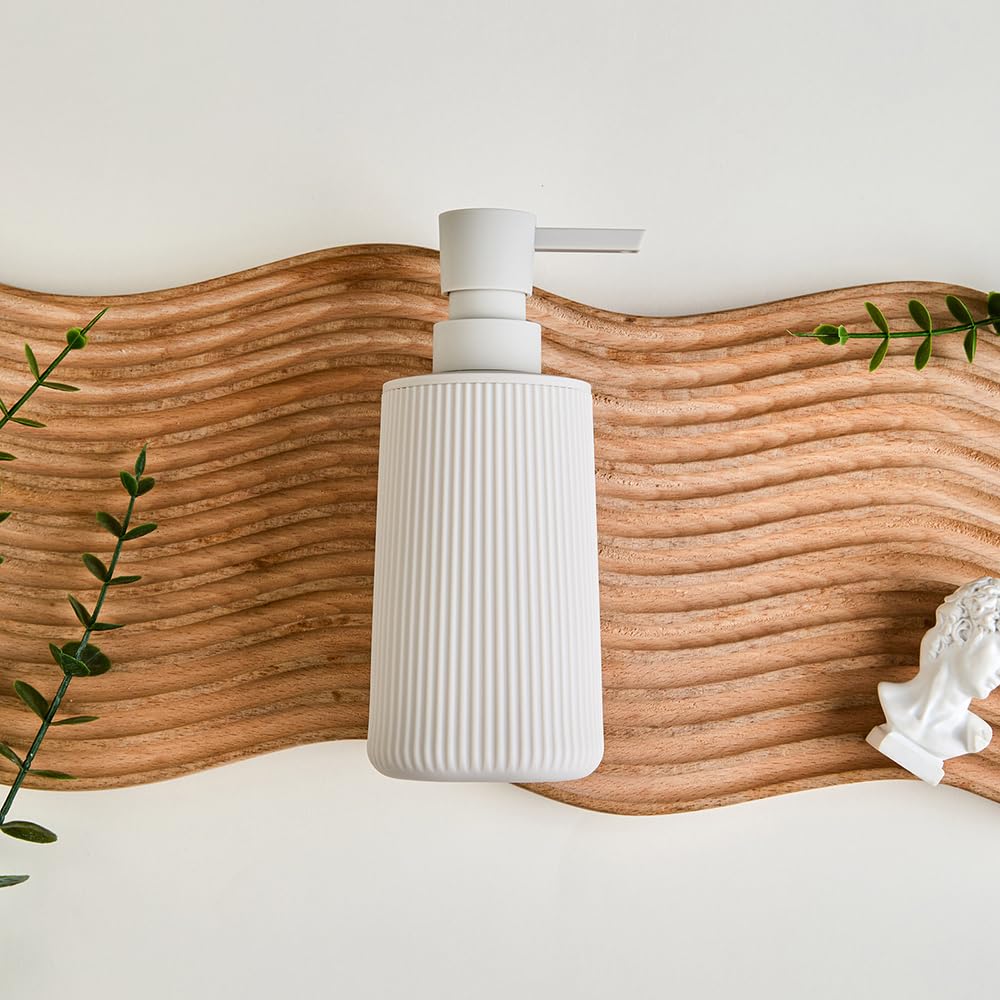 Small Soap Dispenser for Bathroom and Kitchen, Modern Farmhouse Striped Style Plastic Hand Soap Dish Soap Dispenser with Pump Matte Black